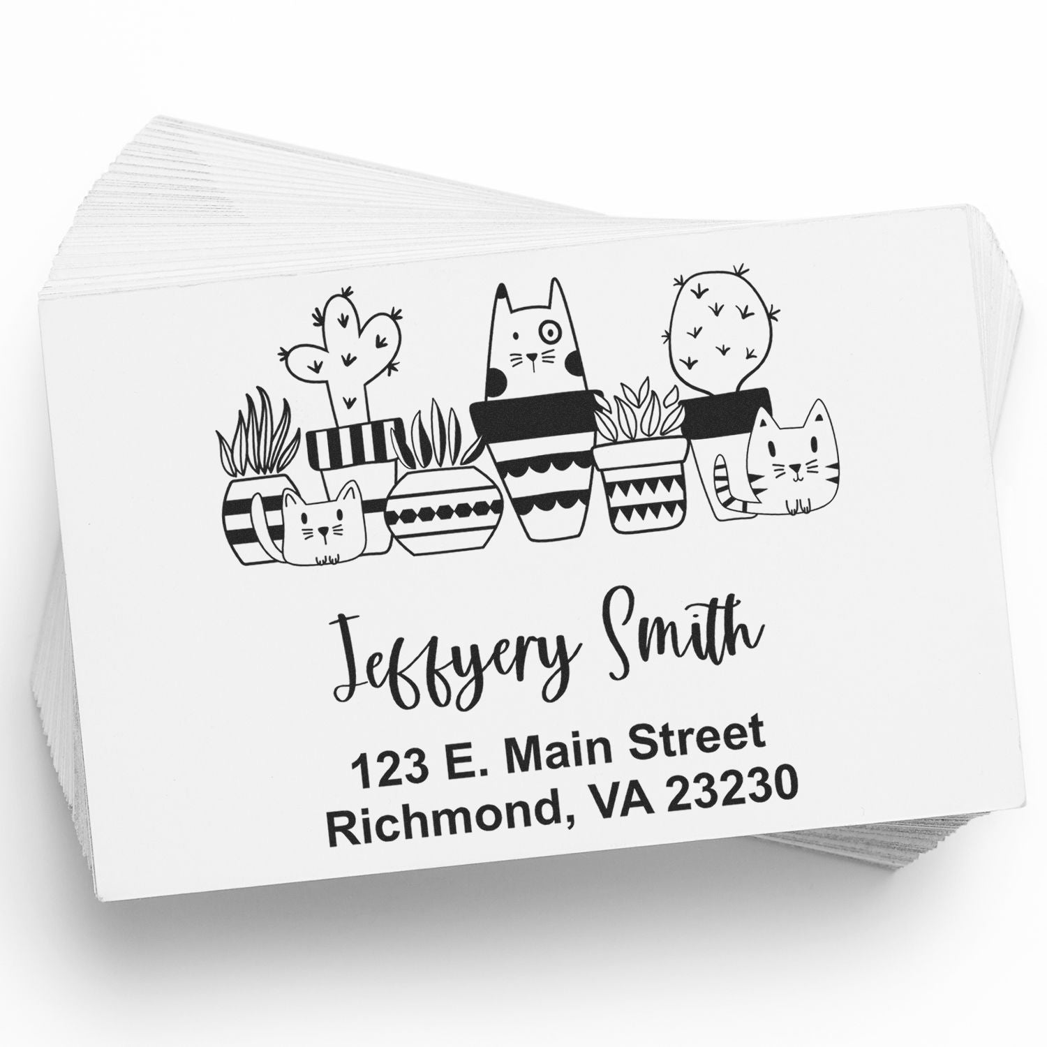 Self-Inking Whimsical Pets Cats & Cacti Personalized Home Address Stamper - Engineer Seal Stamps