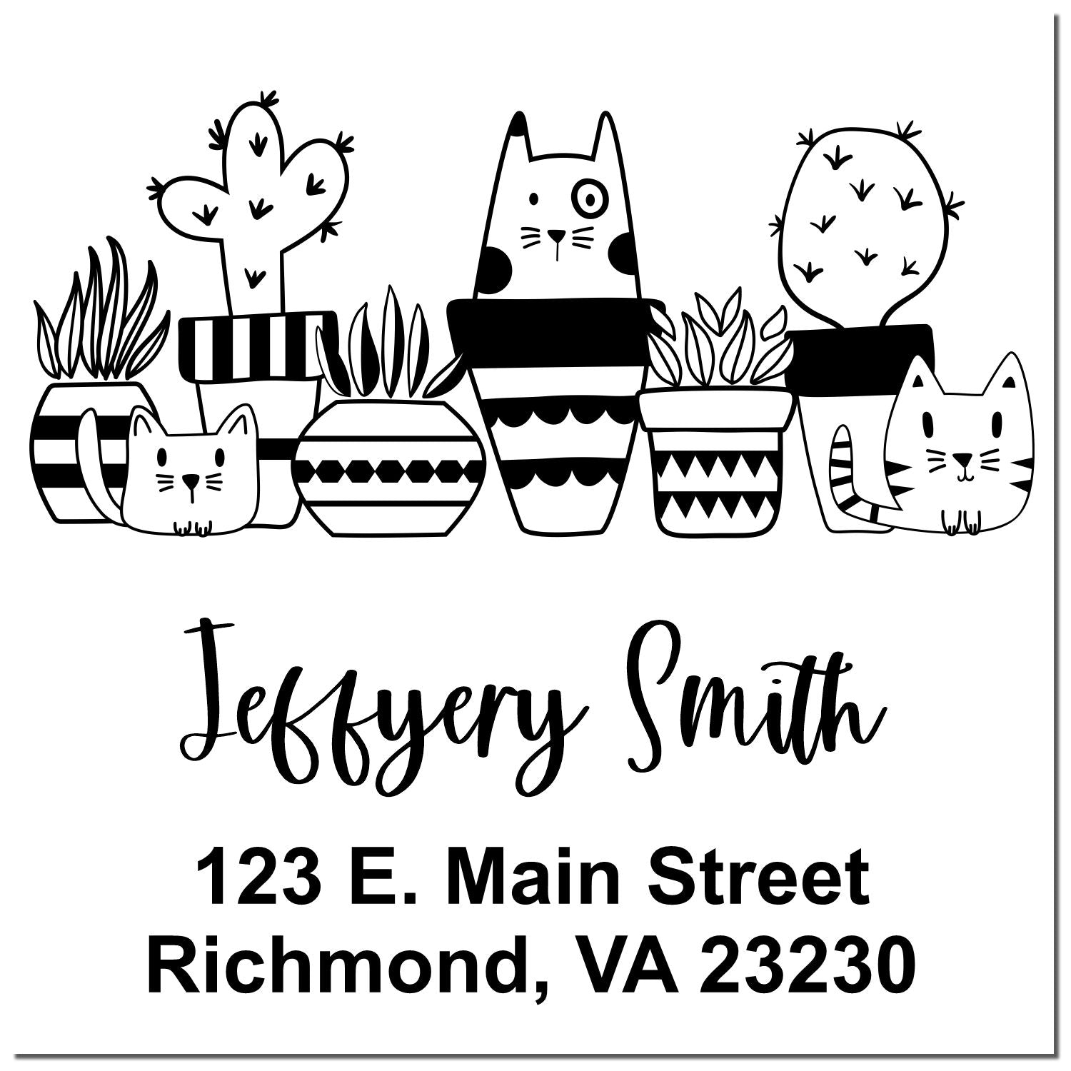 PSI Pre-Inked Whimsical Pets Cats & Cacti Customized Address Stamp - Engineer Seal Stamps