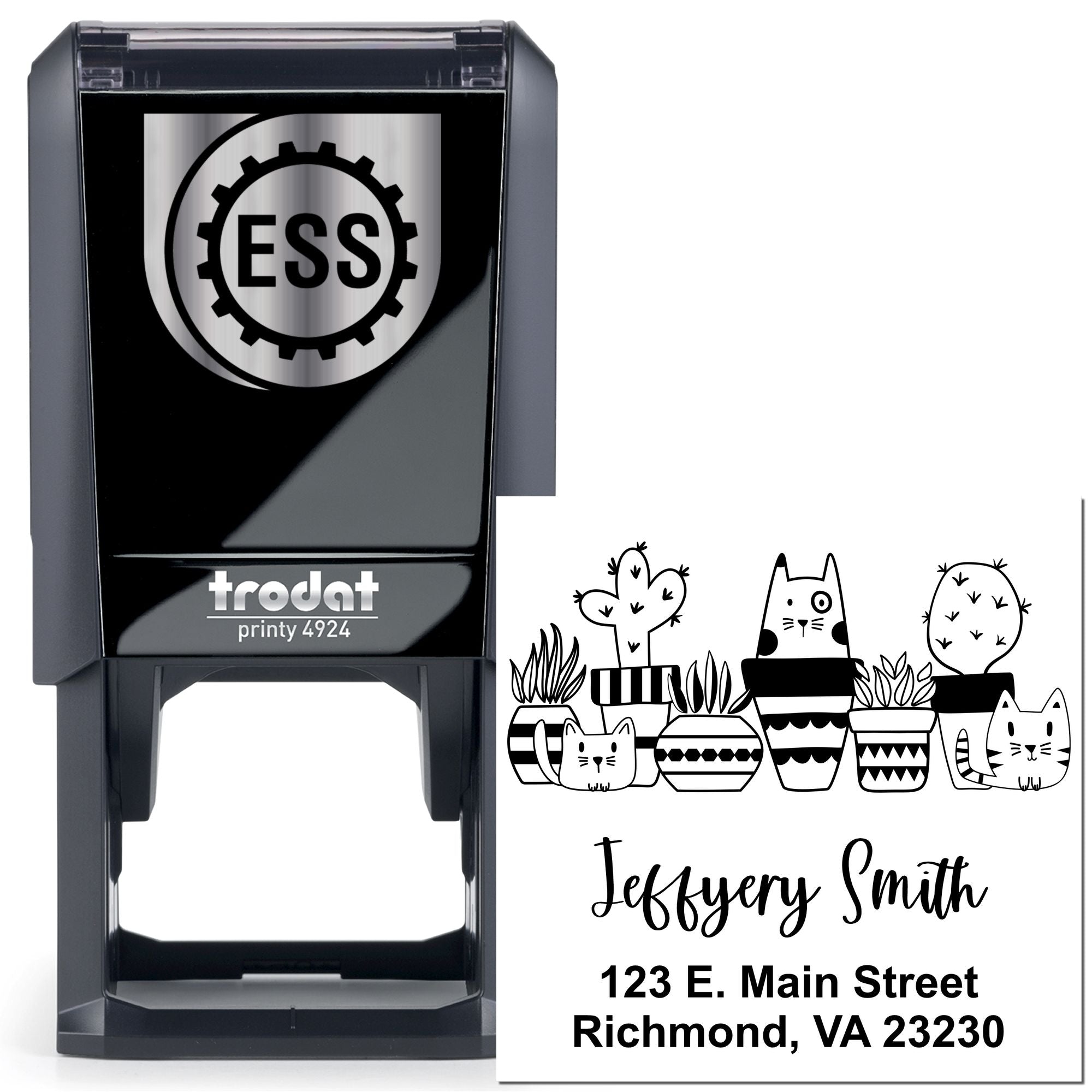 Self-Inking Whimsical Pets Cats & Cacti Personalized Home Address Stamper - Engineer Seal Stamps