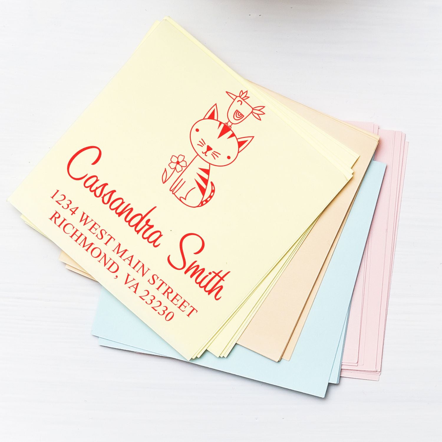 Self-Inking Whimsical Pets Unlikely Friends Personalized Return Address Stamp - Engineer Seal Stamps