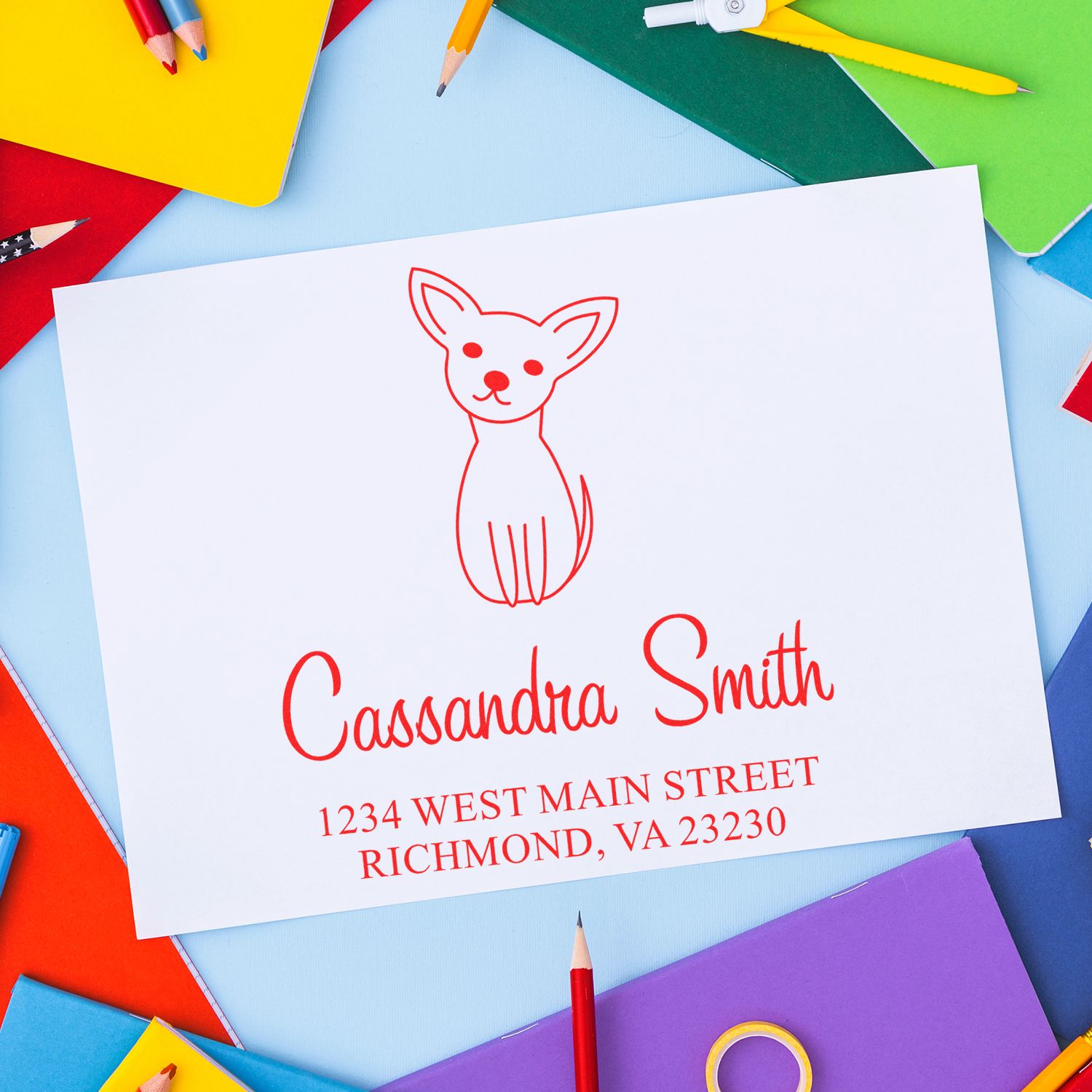 PSI Pre-Inked Whimsical Pets Curious Chihuahua Customized Return Address Stamp - Engineer Seal Stamps