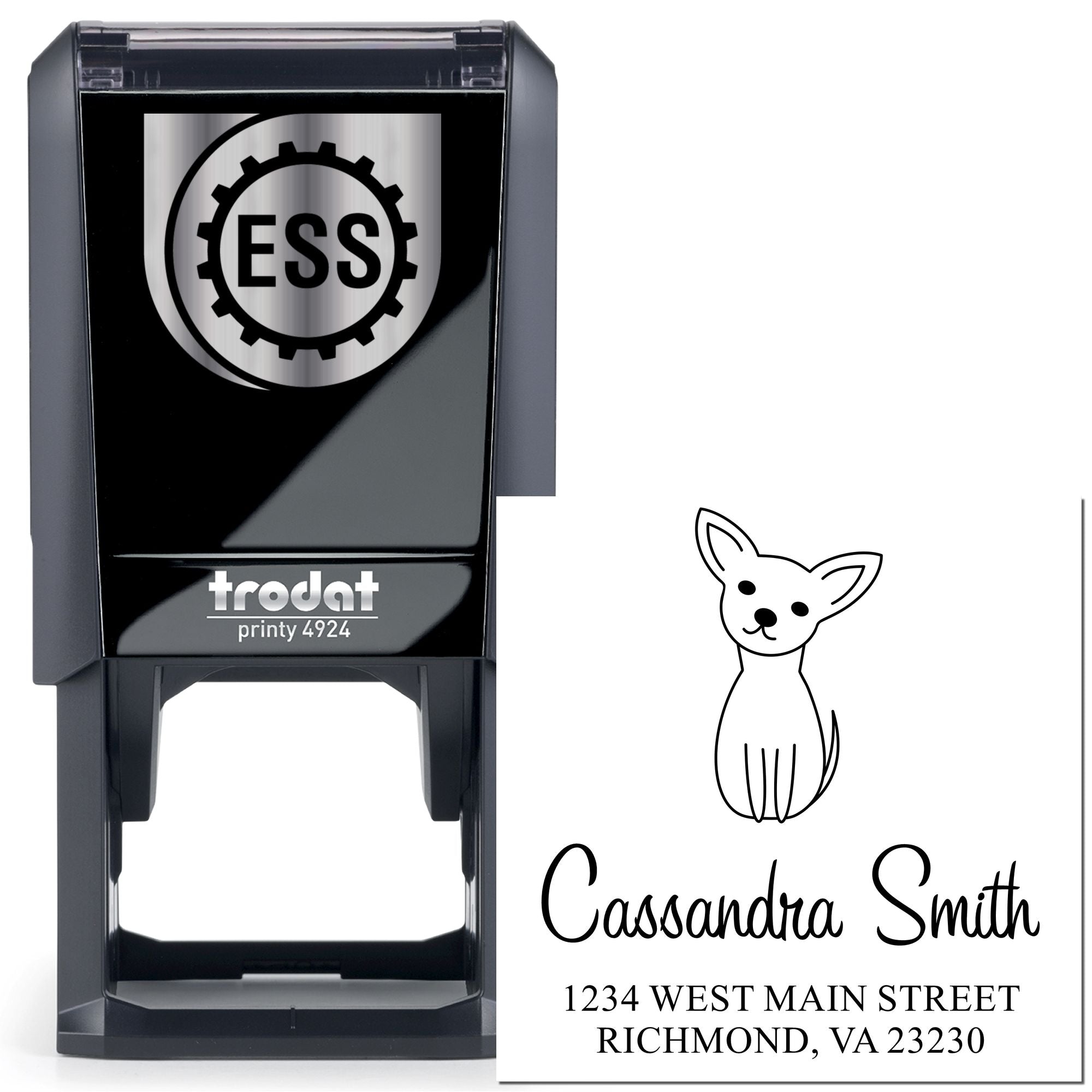 Self-Inking Whimsical Pets Curious Chihuahua Personalized New Home Stamper - Engineer Seal Stamps