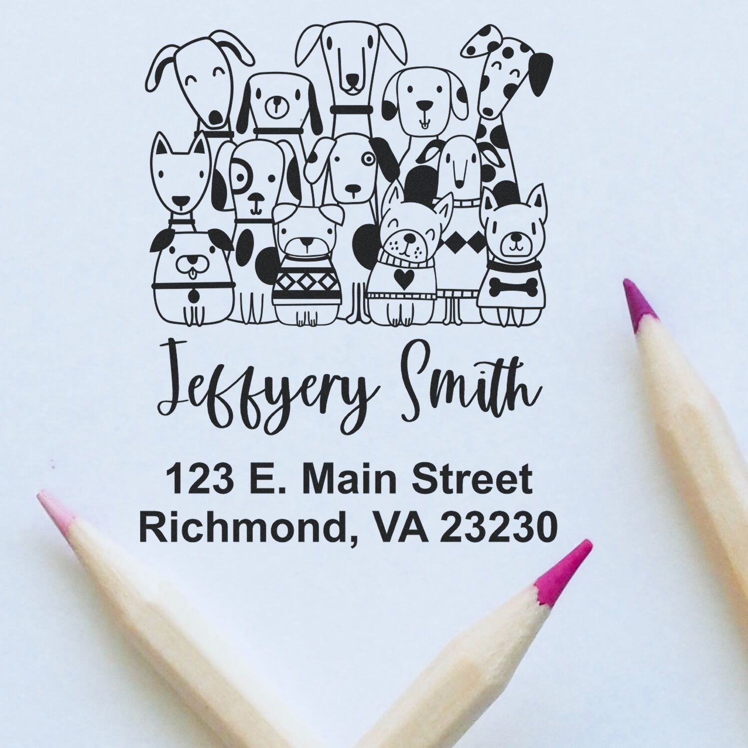 PSI Pre-Inked Whimsical Pets Horde of Hounds Customized Home Address Stamp - Engineer Seal Stamps