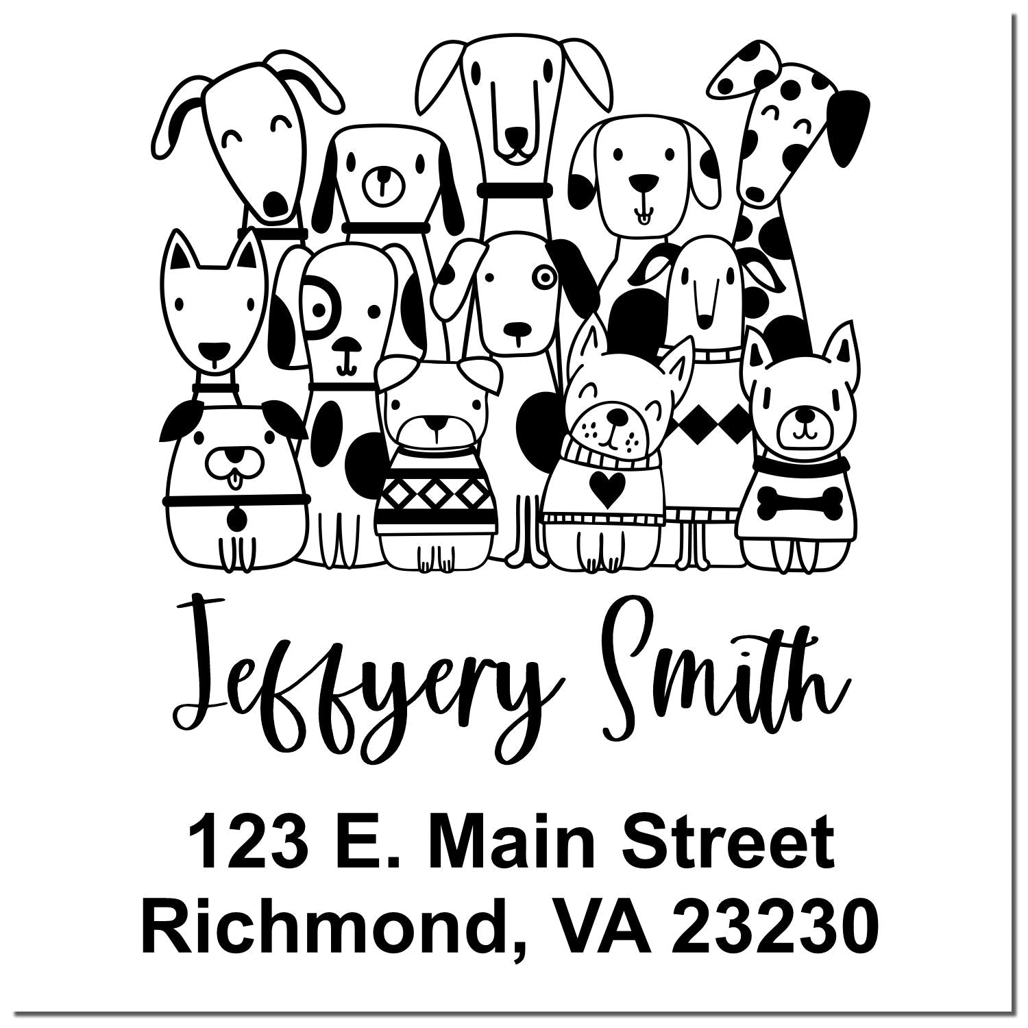 Self-Inking Whimsical Pets Horde of Hounds Customized Mail Stamper - Engineer Seal Stamps