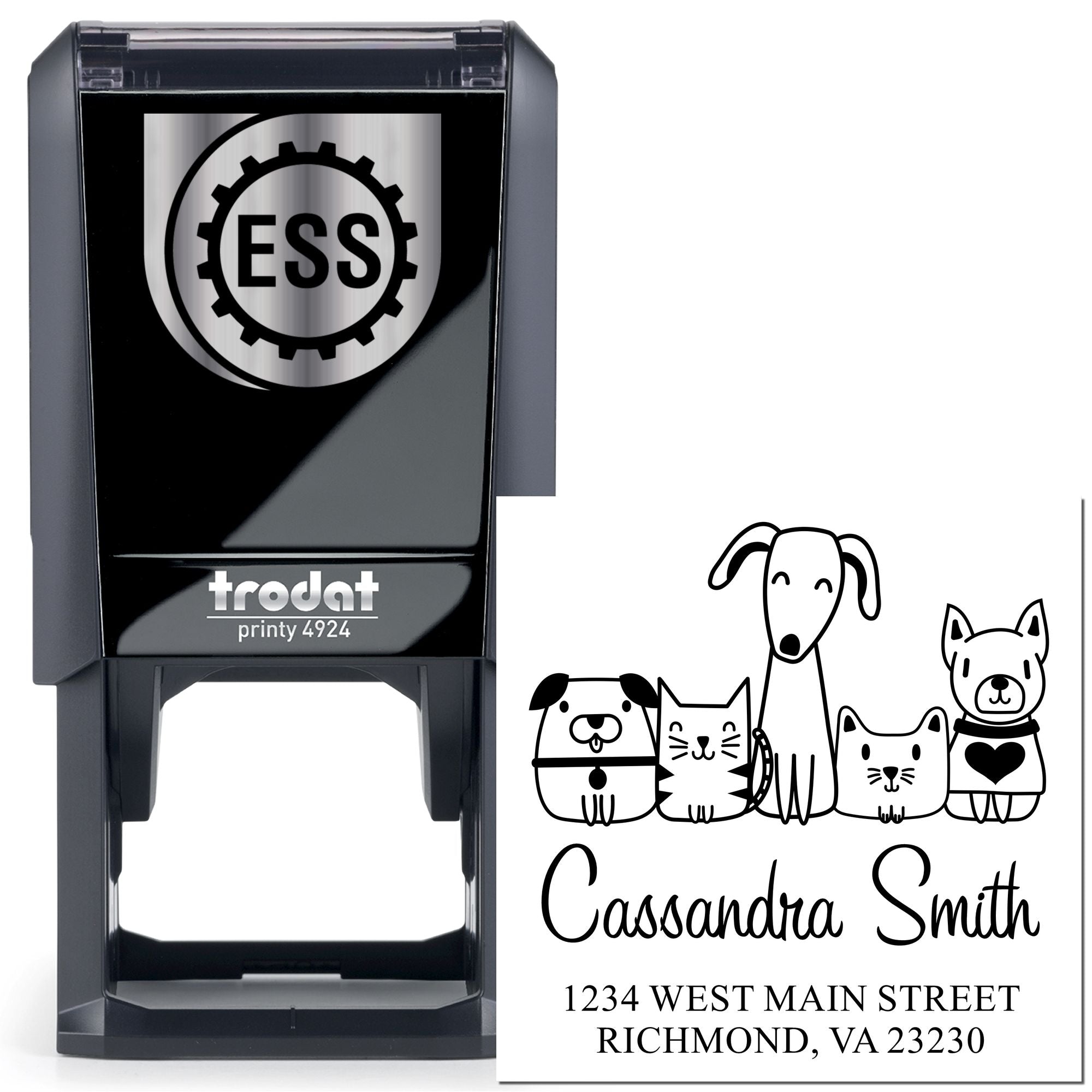 Self-Inking Whimsical Pets Team Pet Customized Return Address Stamp - Engineer Seal Stamps