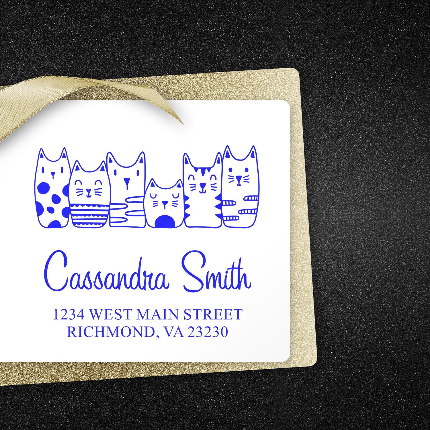 Self-Inking Whimsical Pets Crew of Cats Customized Return Address Stamper - Engineer Seal Stamps