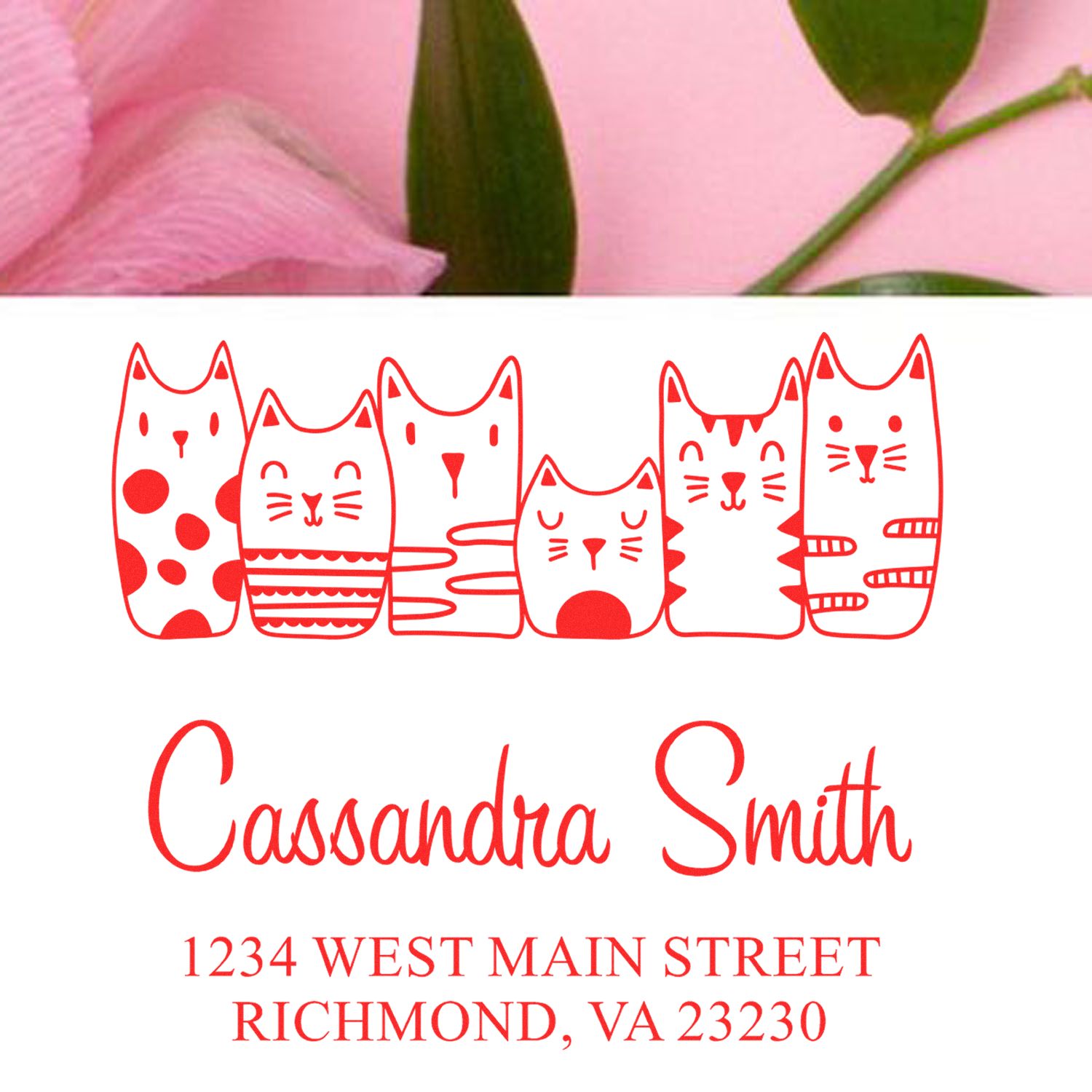 PSI Pre-Inked Whimsical Pets Crew of Cats Customized Return Address Stamp - Engineer Seal Stamps