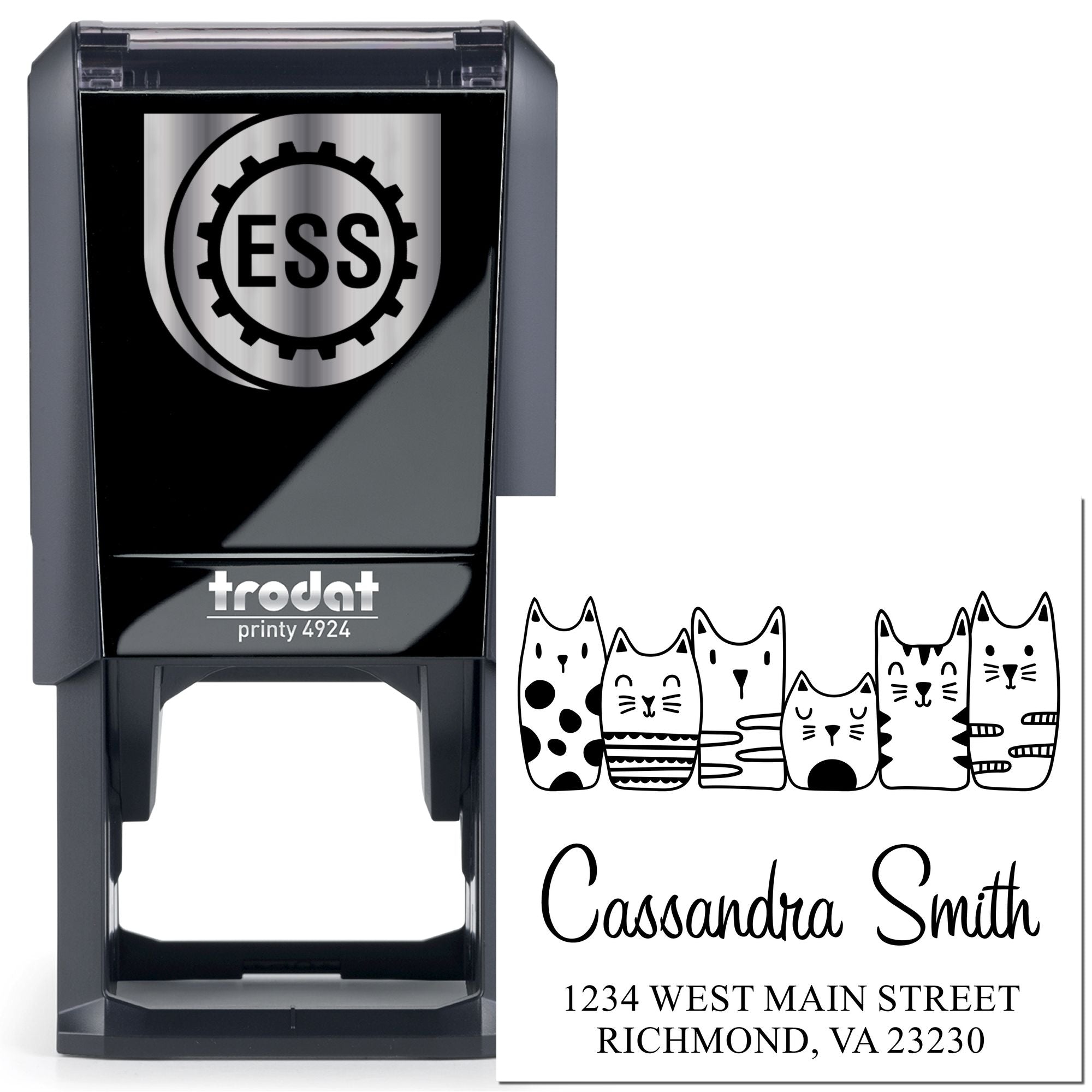 Self-Inking Whimsical Pets Crew of Cats Customized Return Address Stamper - Engineer Seal Stamps