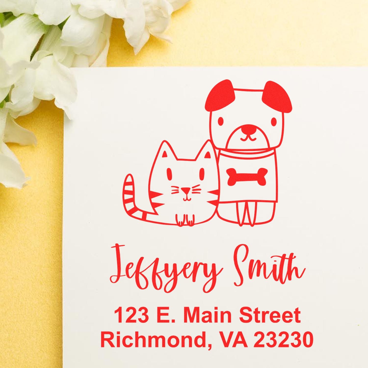 PSI Pre-Inked Whimsical Pets Dynamic Duo Customized Return Address Stamper - Engineer Seal Stamps