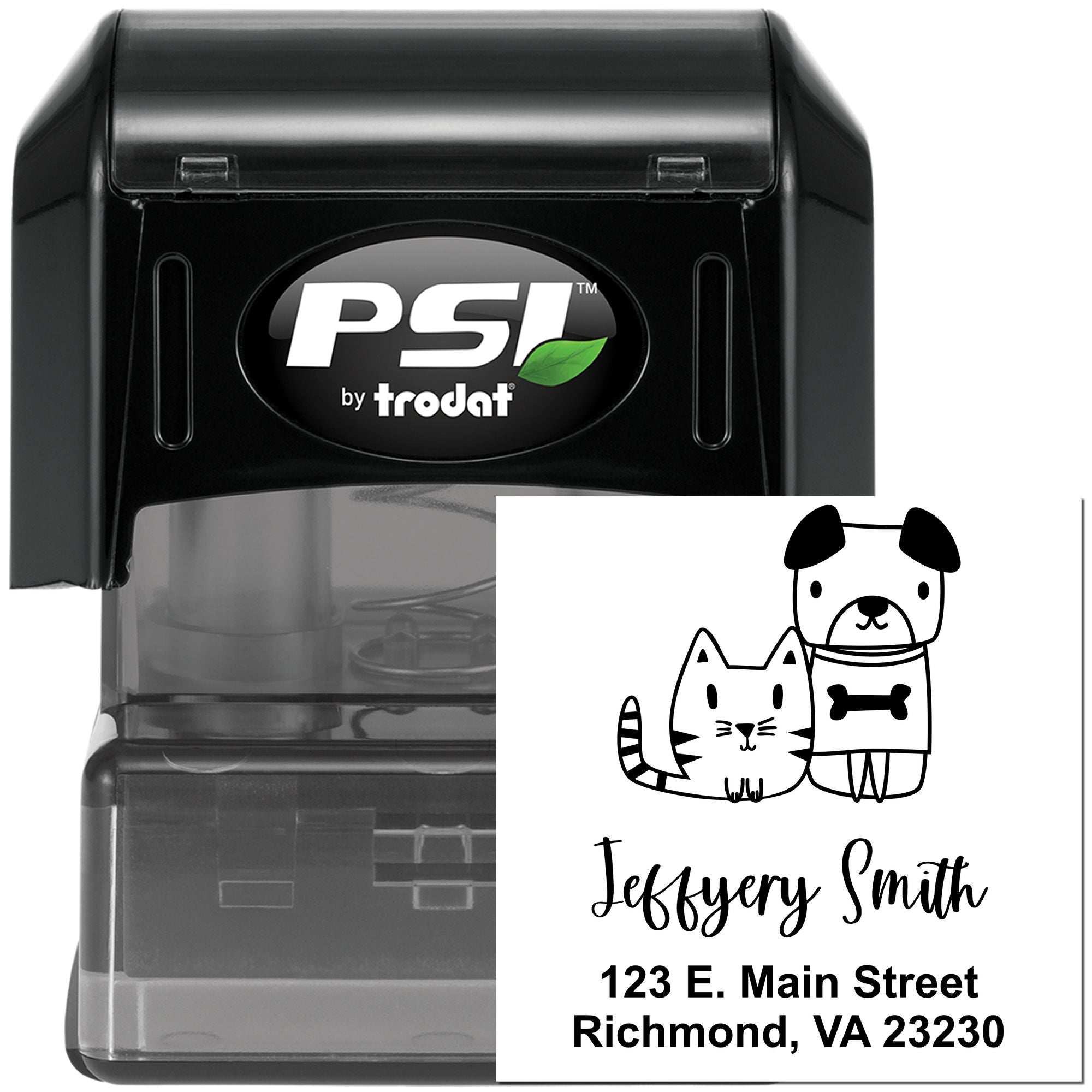 PSI Pre-Inked Whimsical Pets Dynamic Duo Customized Return Address Stamper - Engineer Seal Stamps
