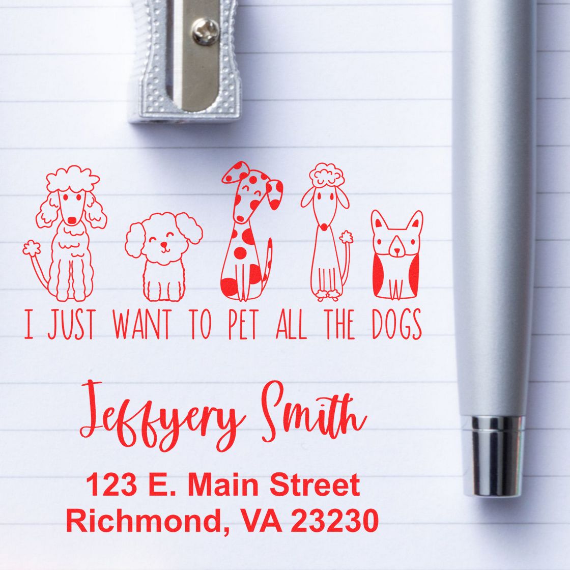 Whimsical Pets Pet the Pooches Personalized Name And Address Stamper
