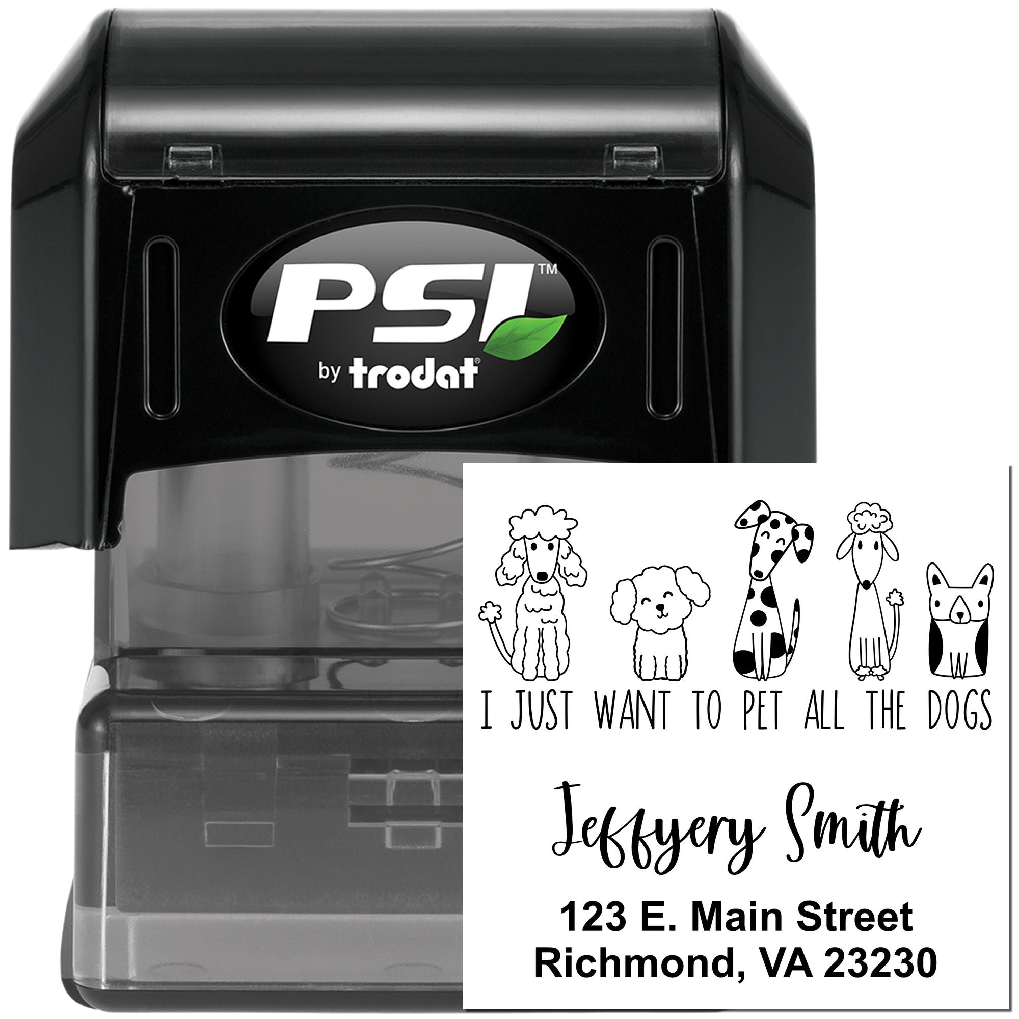 PSI Pre-Inked Whimsical Pets Pet the Pooches Return Address Stamper - Engineer Seal Stamps
