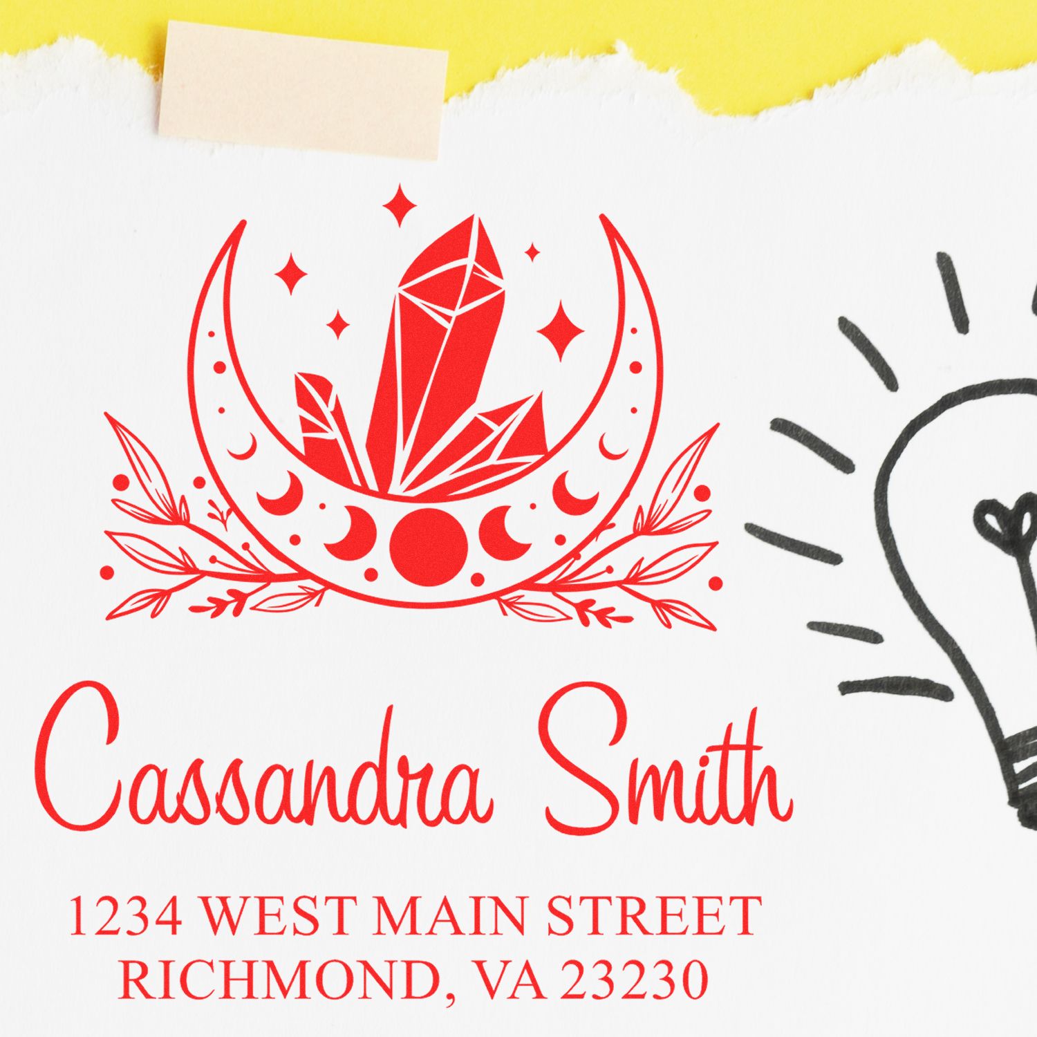 Crystal Moon Celestial Personalized Return Address Stamper - Engineer Seal Stamps