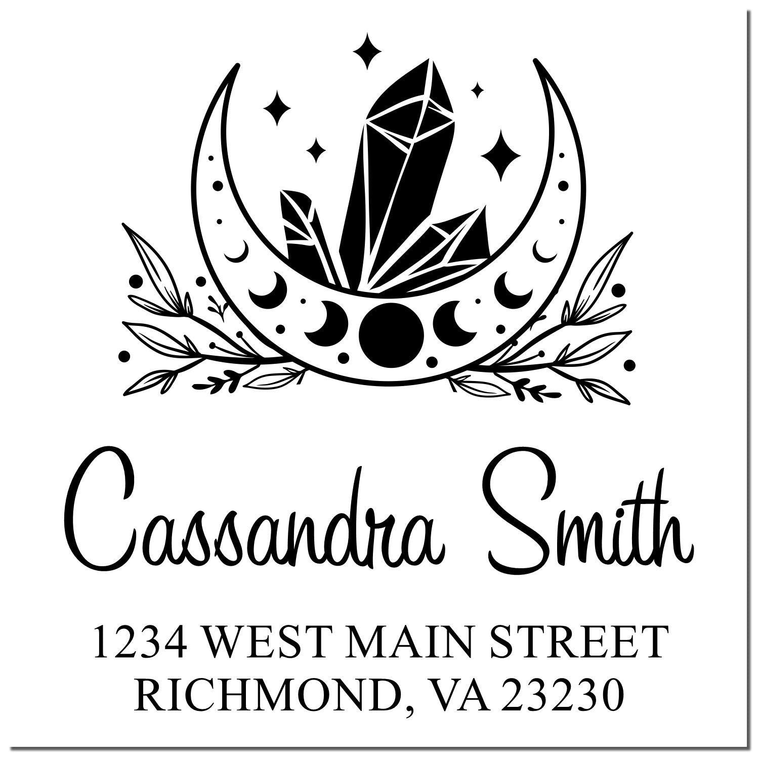 Crystal Moon Celestial Personalized Return Address Stamper - Engineer Seal Stamps