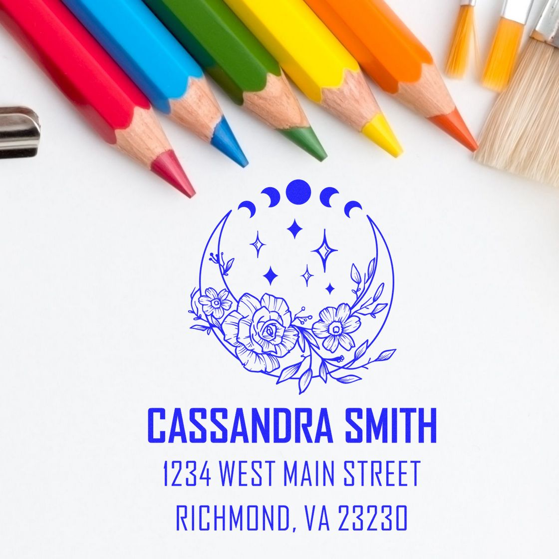 Majestic Moon Celestial Personalized Address Stamper - Engineer Seal Stamps