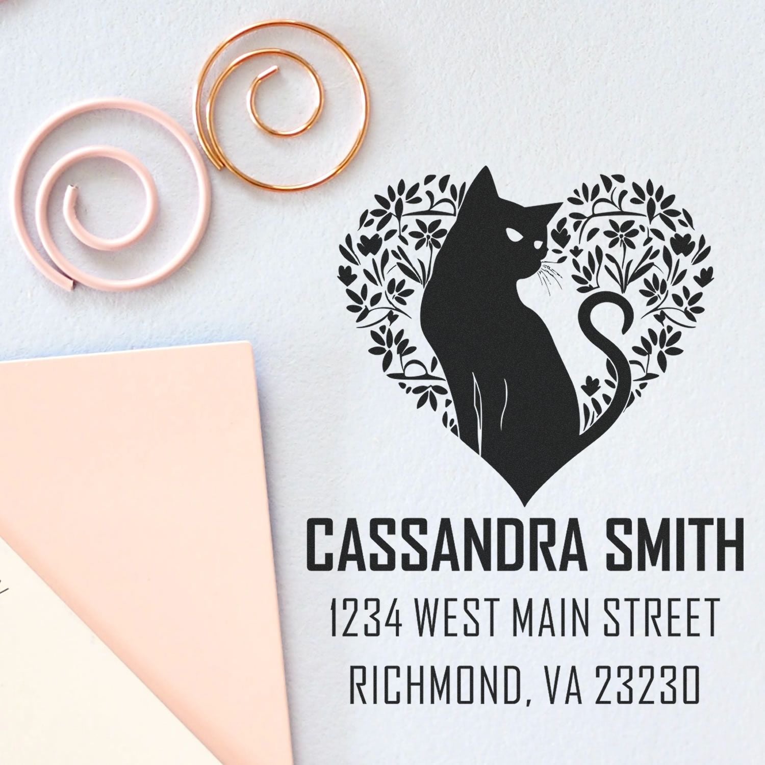 Flowering Feline Personalized New Home Stamp - Engineer Seal Stamps