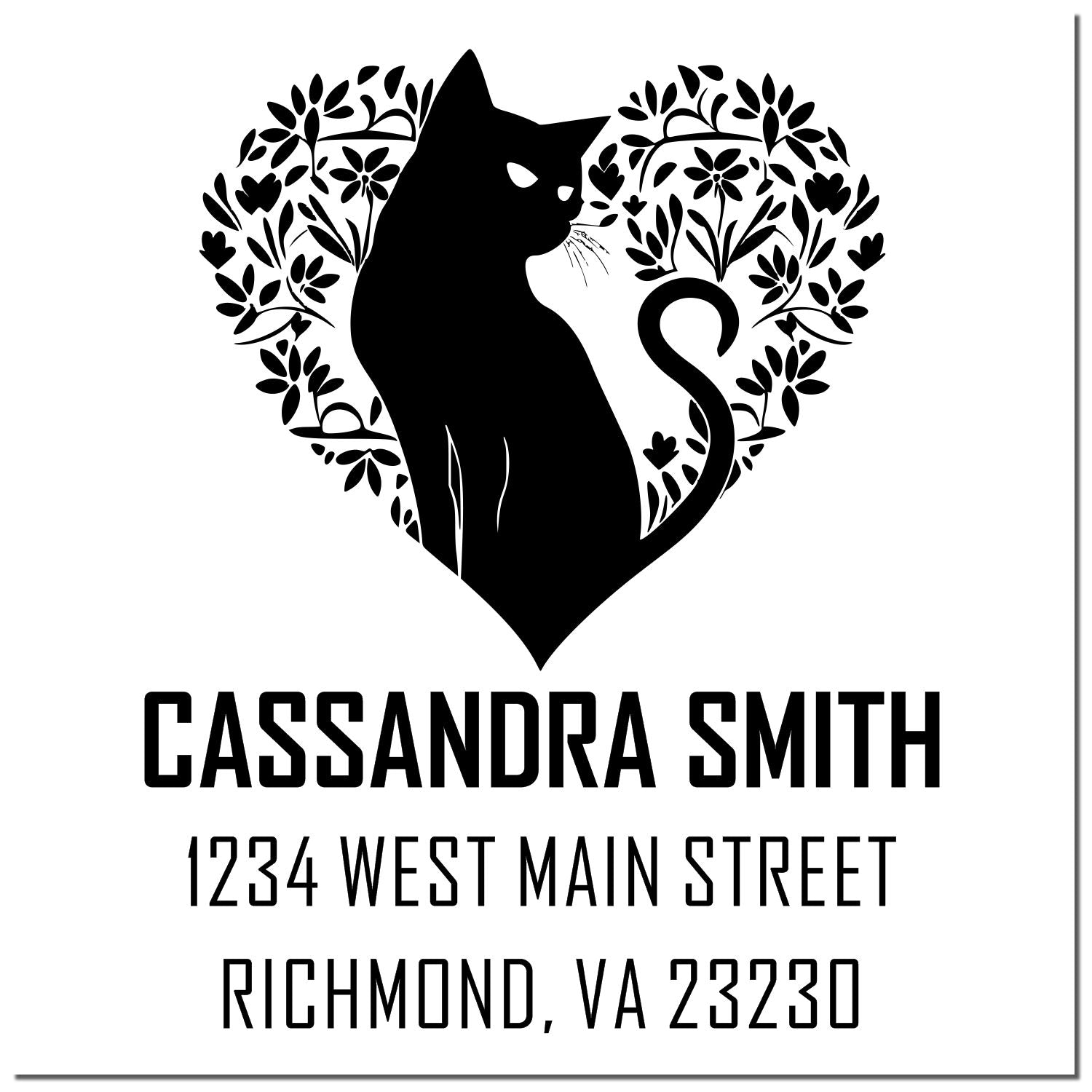 Flowering Feline Personalized New Home Stamp - Engineer Seal Stamps