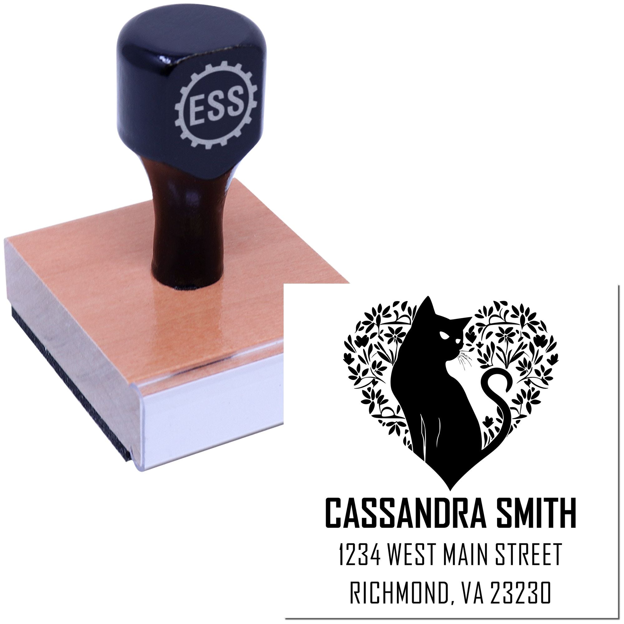 Flowering Feline Personalized New Home Stamp - Engineer Seal Stamps