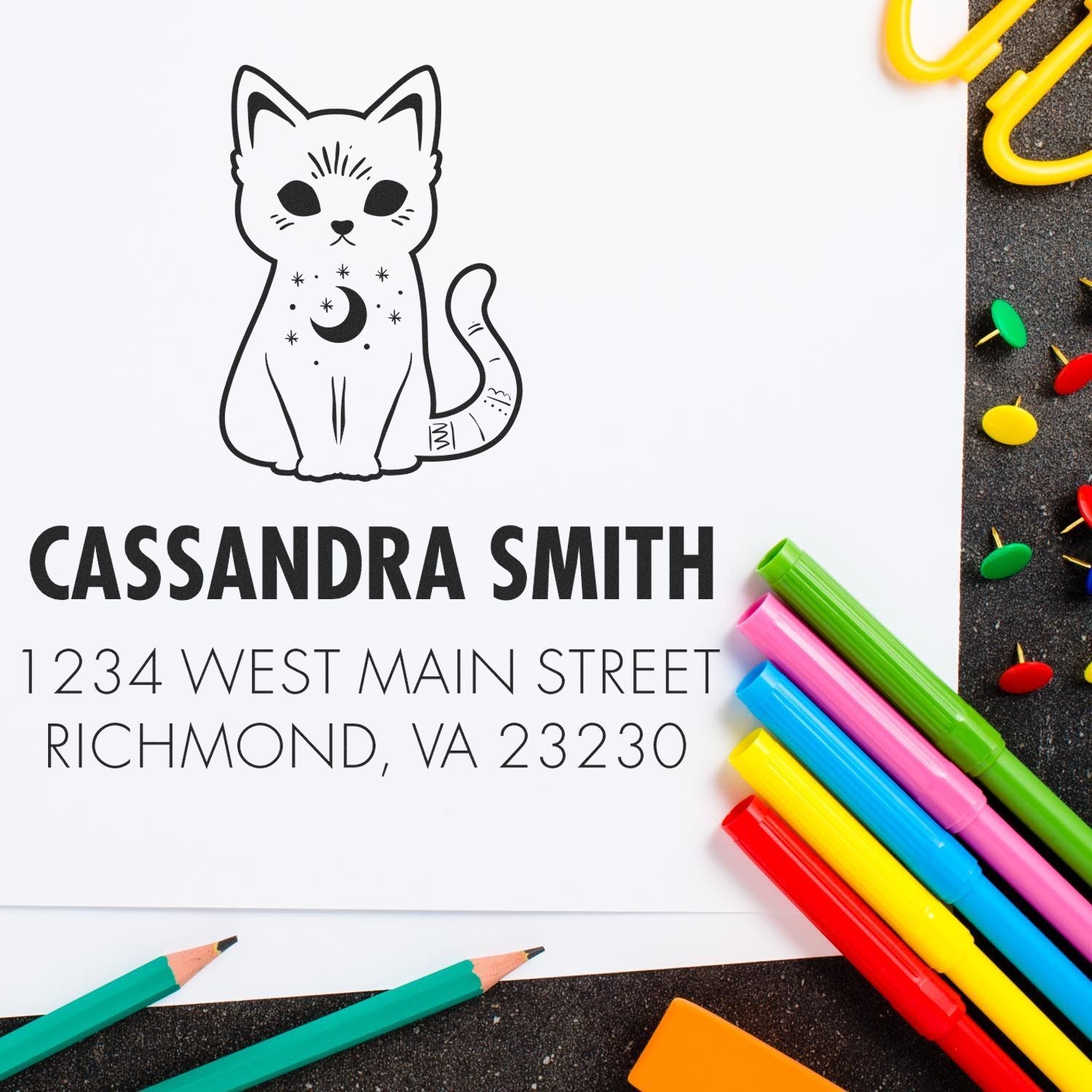 Astro Kitty Name And Address Stamp - Engineer Seal Stamps