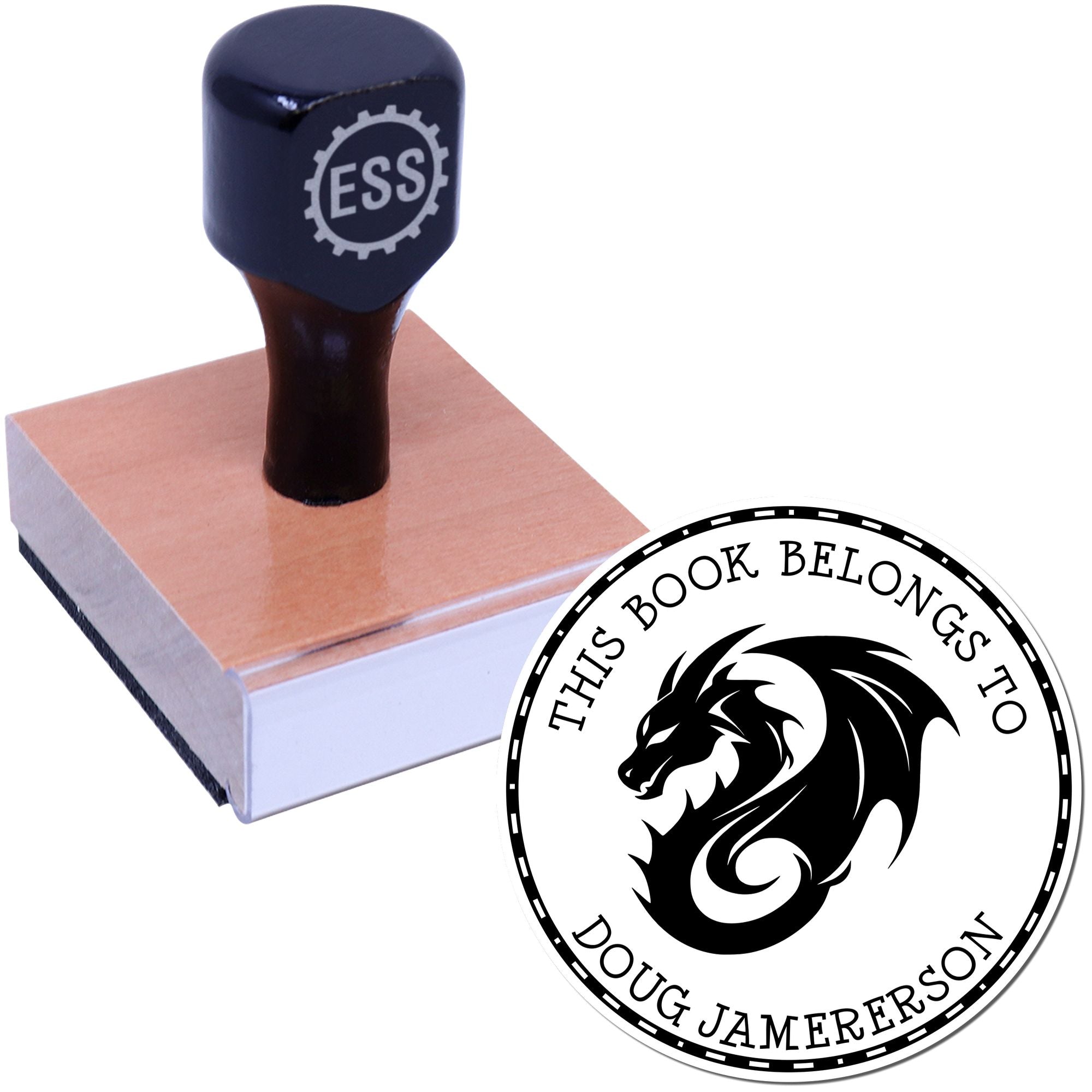 Wood Handle Glimmer Glide Custom Book Ownership Label Stamper - Engineer Seal Stamps
