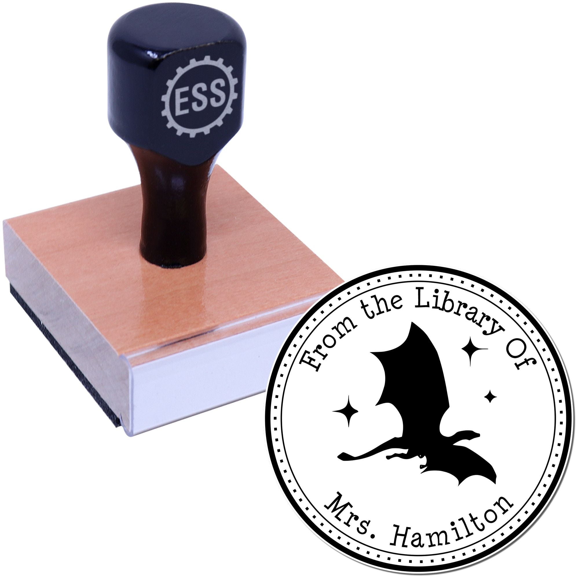 Wood Handle Moon Shadow Custom Name Stamper - Engineer Seal Stamps