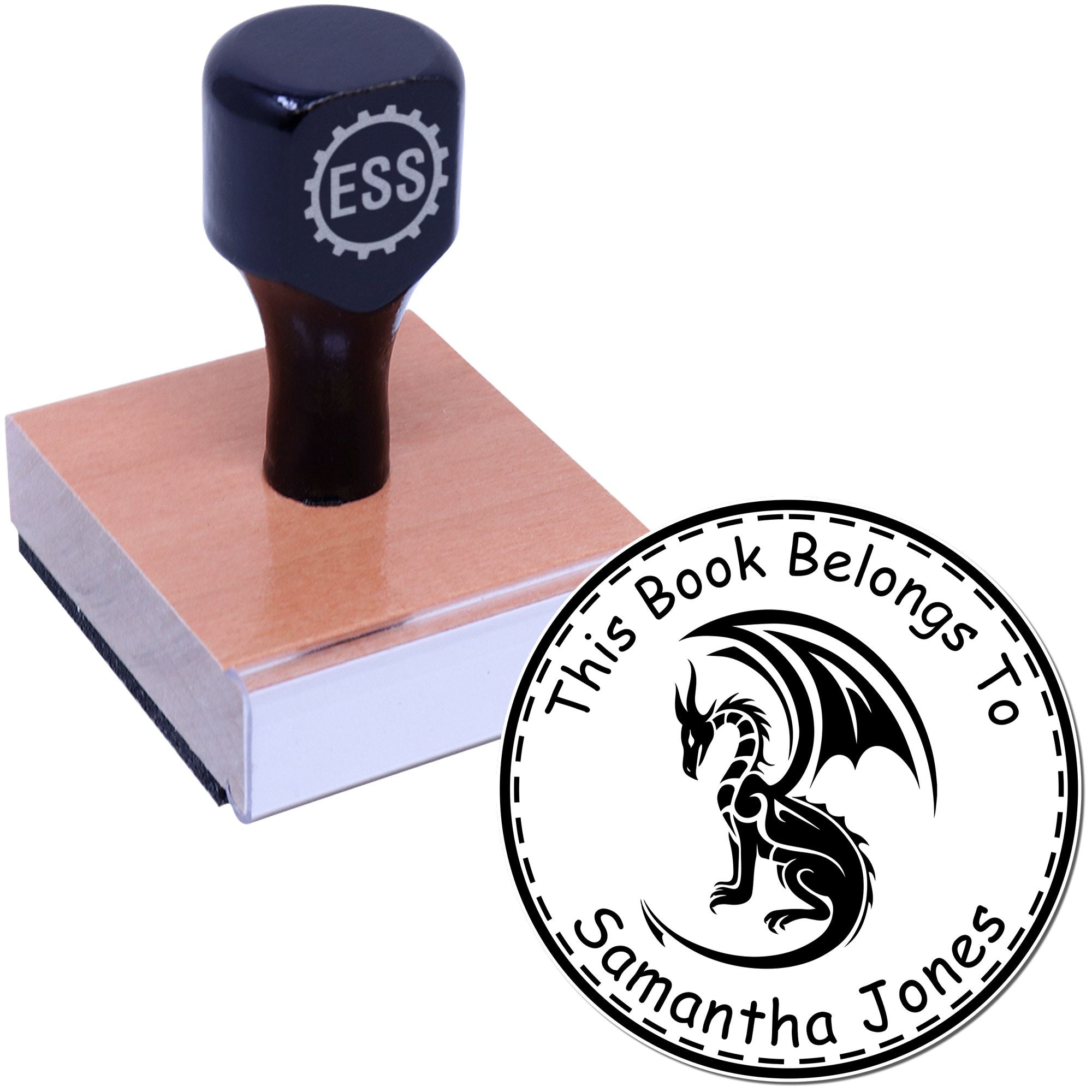 Wood Handle Flame Hearted Custom Bookplate Stamp - Engineer Seal Stamps