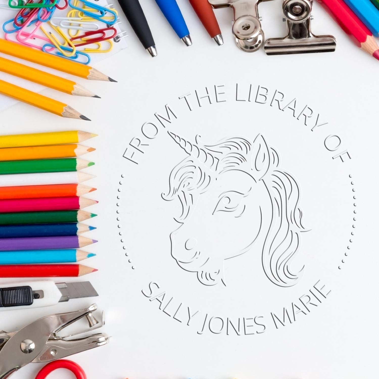 Glittermane Unicorn Desk Customized Book Lover Gift Embosser - Engineer Seal Stamps
