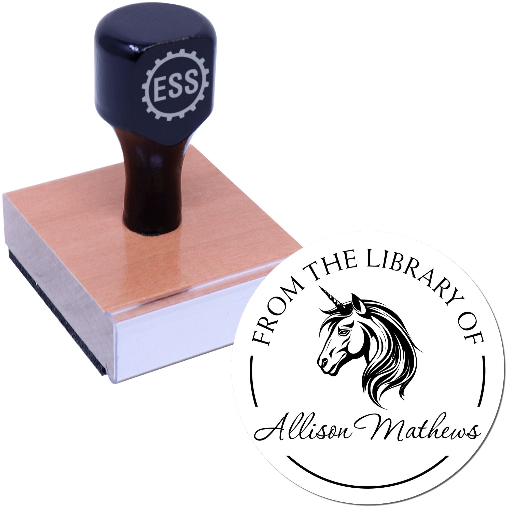 Wood Handle Rainbowdash Unicorn Customizable Book Ownership Stamp - Engineer Seal Stamps