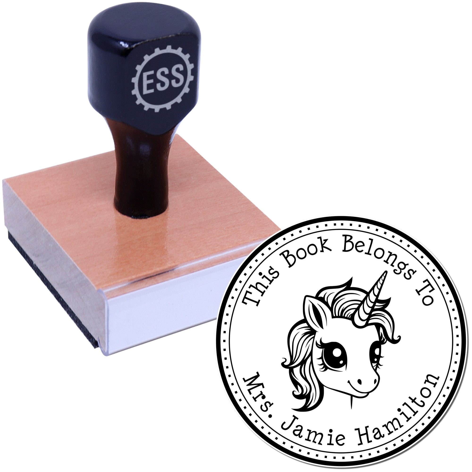 Wood Handle Crystalgaze Magical Unicorn Customizable Library Bookplate Stamp - Engineer Seal Stamps
