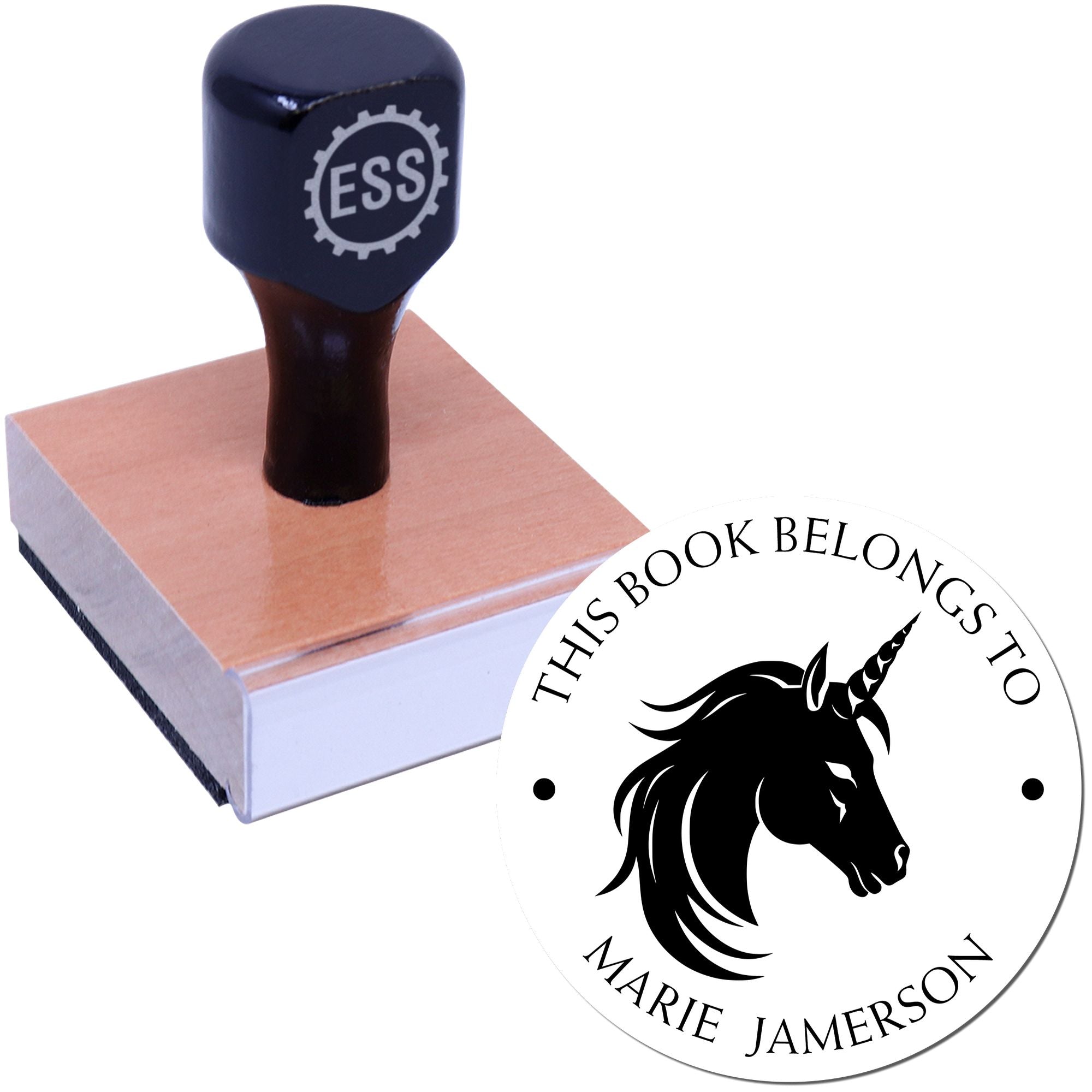 Wood Handle Sunshimmer Magical Unicorn Customizable Book Library Name Stamp - Engineer Seal Stamps