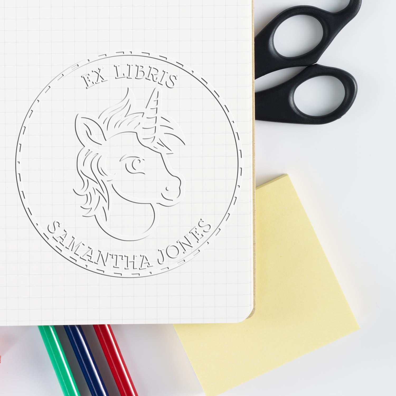 Sapphireglow Magical Unicorn Handheld Custom Ex Libris Design Embossing Seal - Engineer Seal Stamps