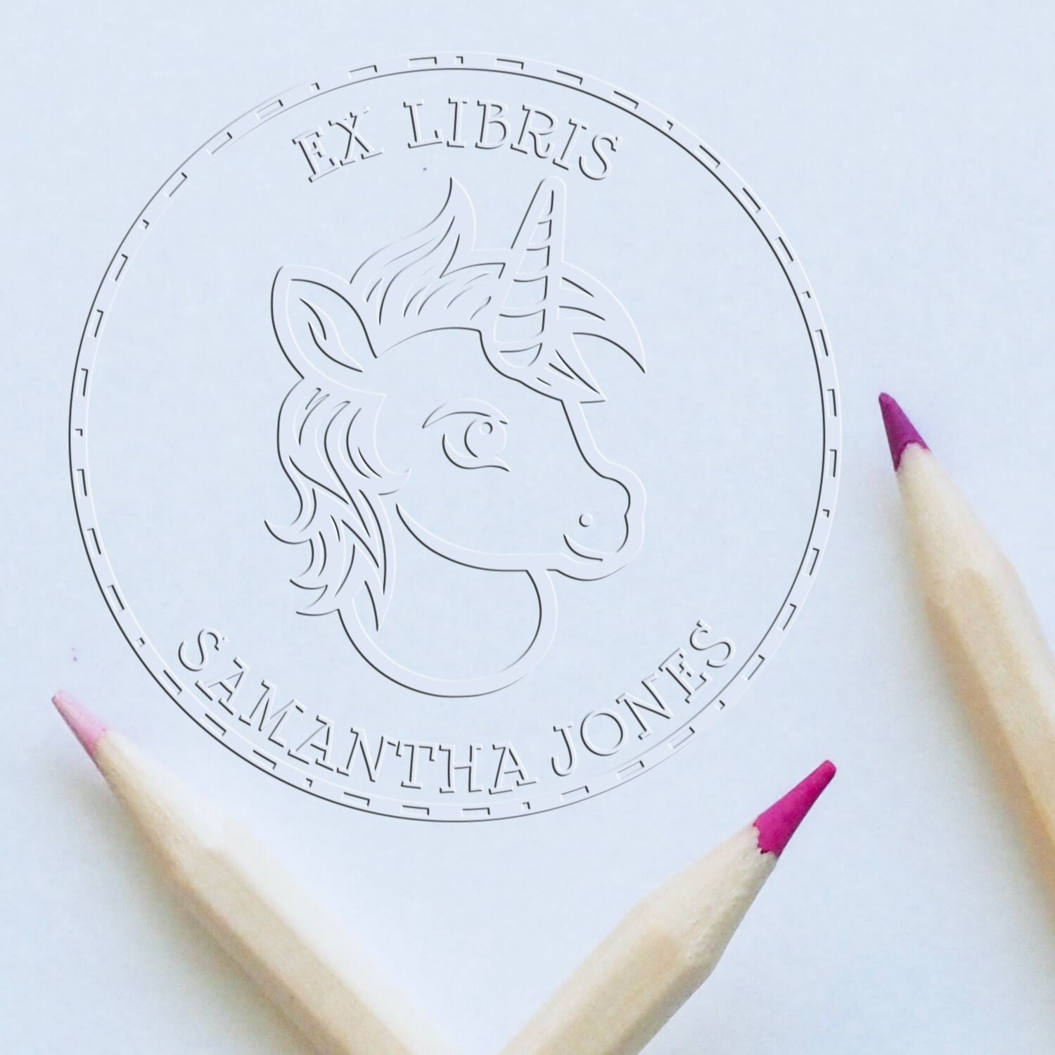 Sapphireglow Magical Unicorn Handheld Custom Ex Libris Design Embossing Seal
