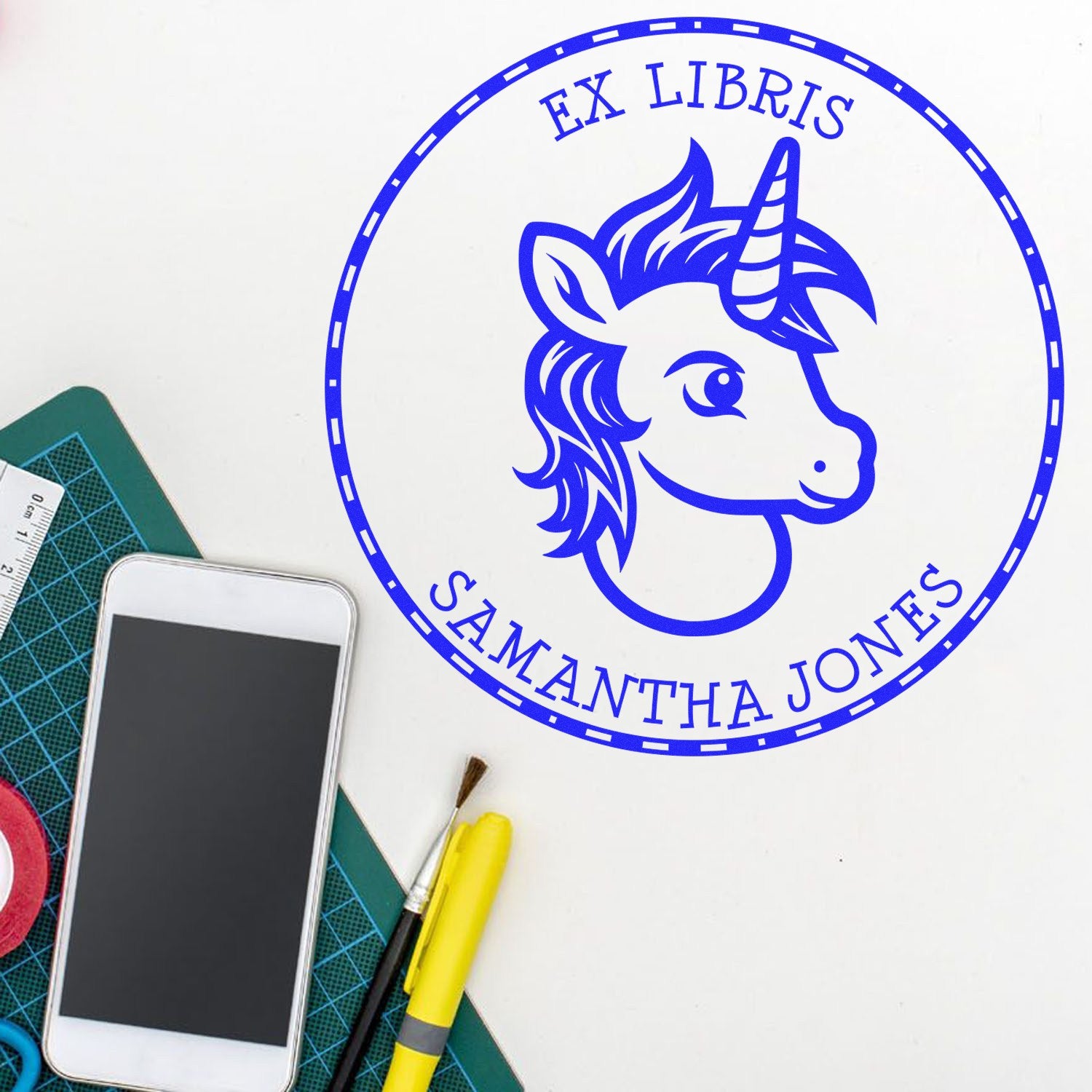 Wood Handle Sapphireglow Magical Unicorn Customizable Ex Libris Book Stamp - Engineer Seal Stamps