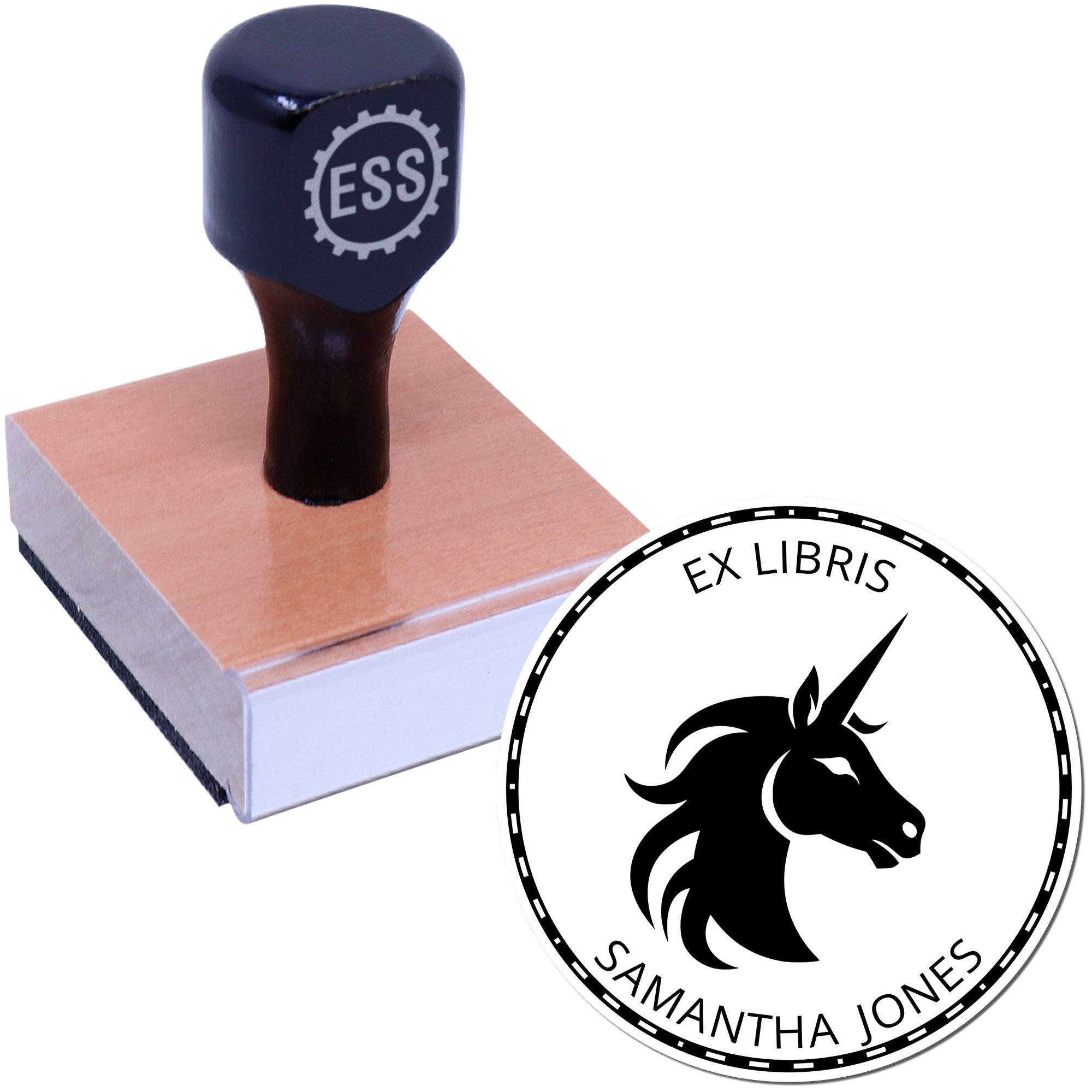 Wood Handle Velvetfrost Unicorn Customizable Library Book Belongs To Stamp - Engineer Seal Stamps