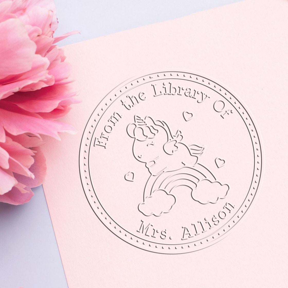 Soft Rainbowdance Unicorn Customized Book Monogram Embosser - Engineer Seal Stamps