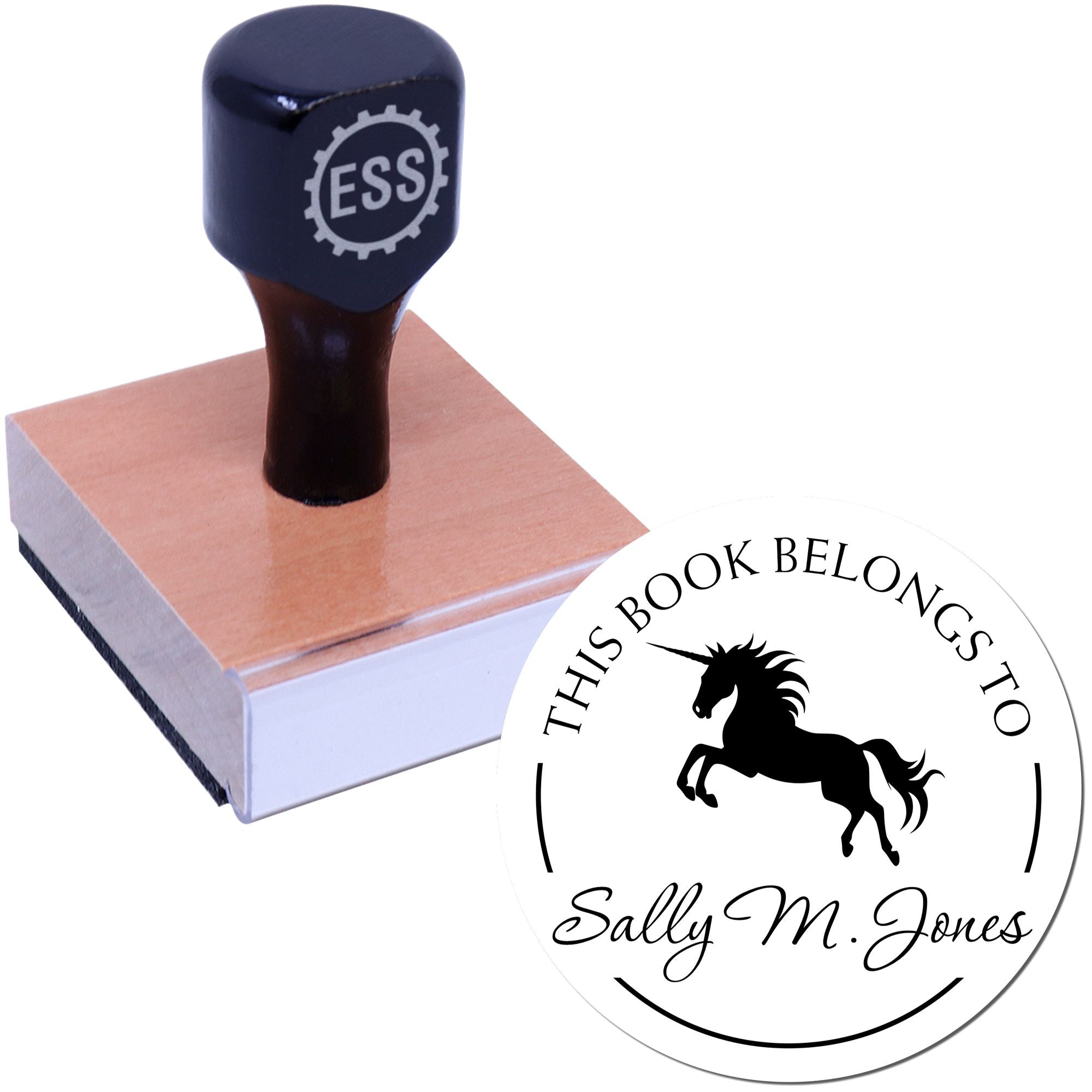 Wood Handle Puritygleam Mythical Unicorn Library Book Stamp - Engineer Seal Stamps