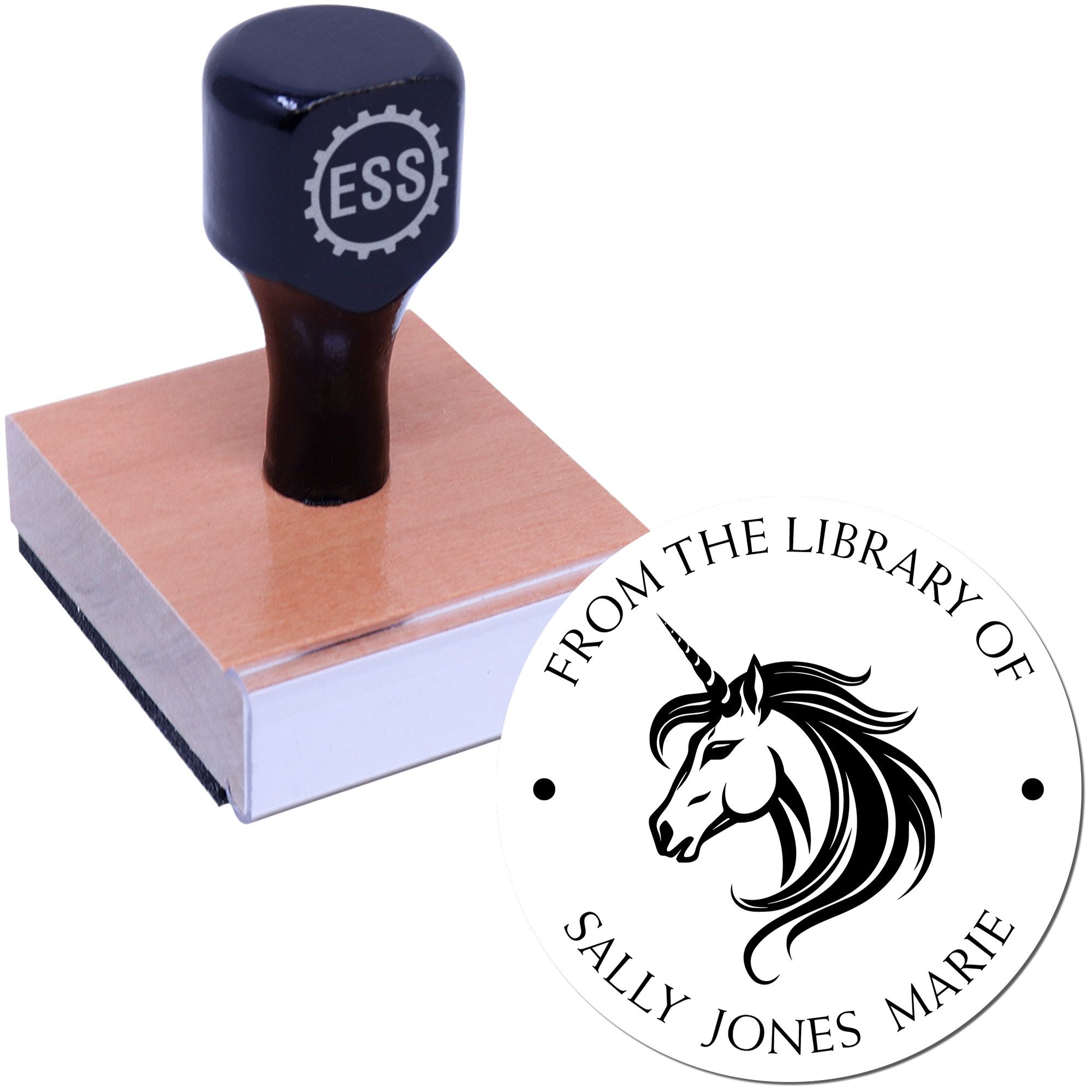Wood Handle Tranquilglow Mythical Unicorn Book Monogram Stamp - Engineer Seal Stamps