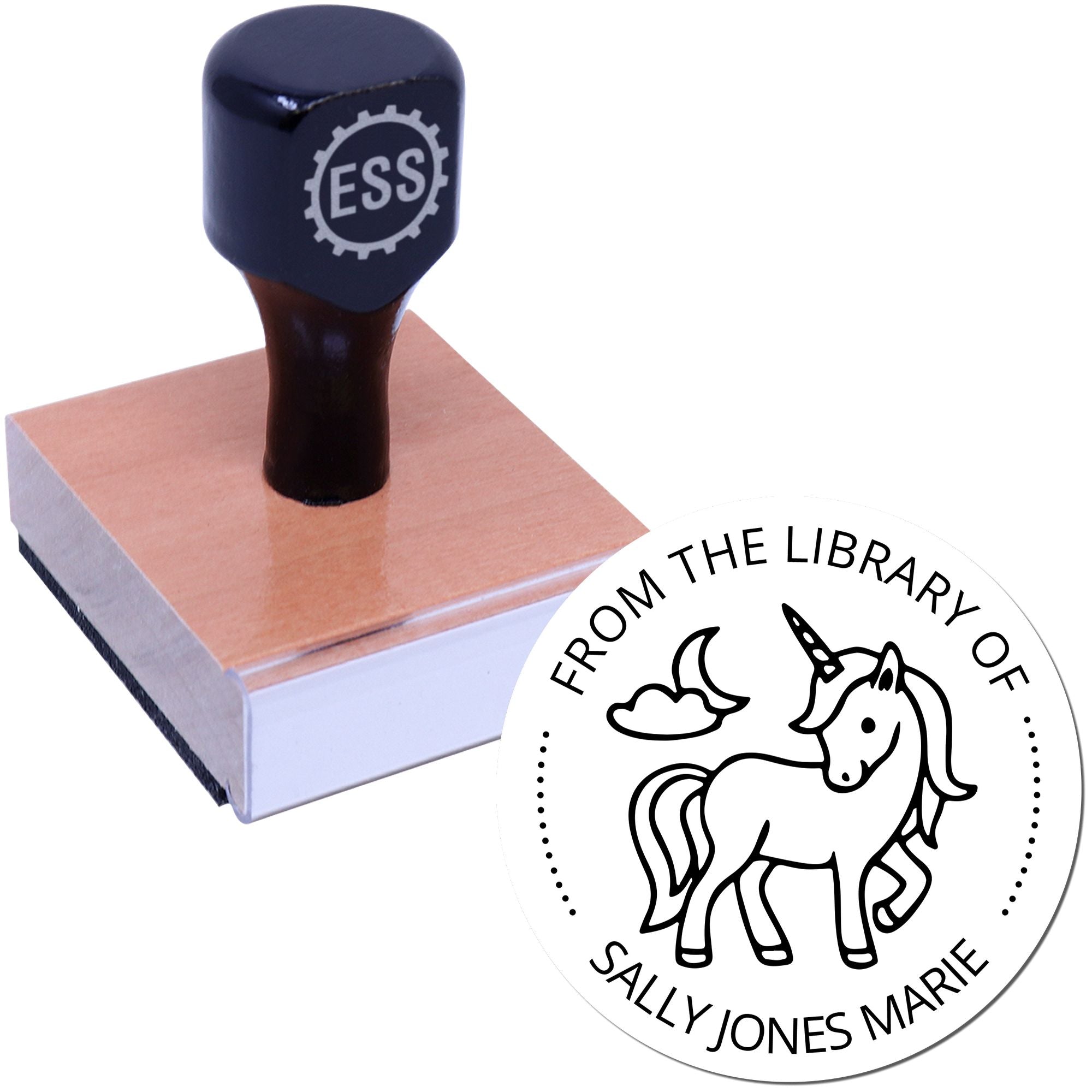 Wood Handle Luckycharm Unicorn Book Initial Stamp - Engineer Seal Stamps