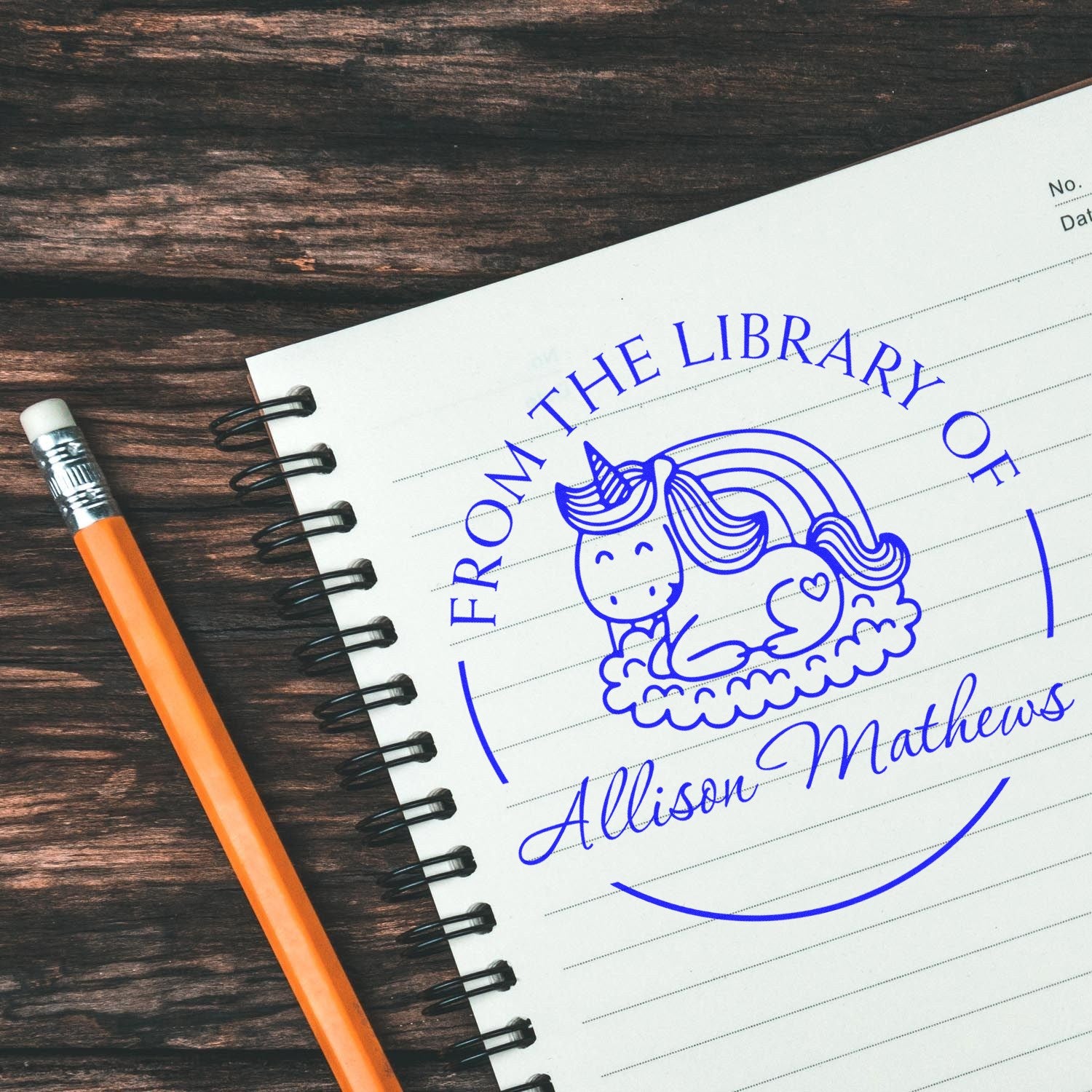 Slim Pre-Inked Vividsparkle Unicorn Personalizable Library Bookplate Stamp - Engineer Seal Stamps