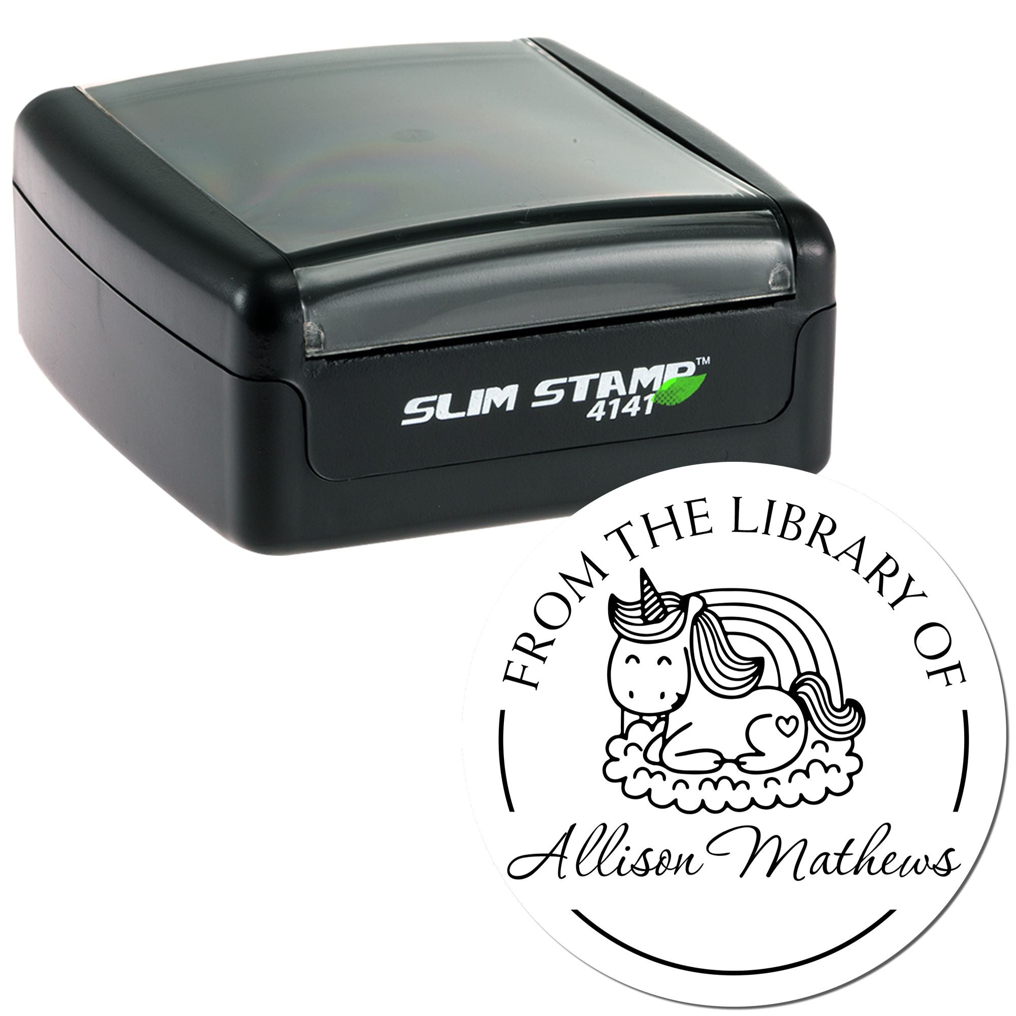 Slim Pre-Inked Vividsparkle Unicorn Personalizable Library Bookplate Stamp - Engineer Seal Stamps
