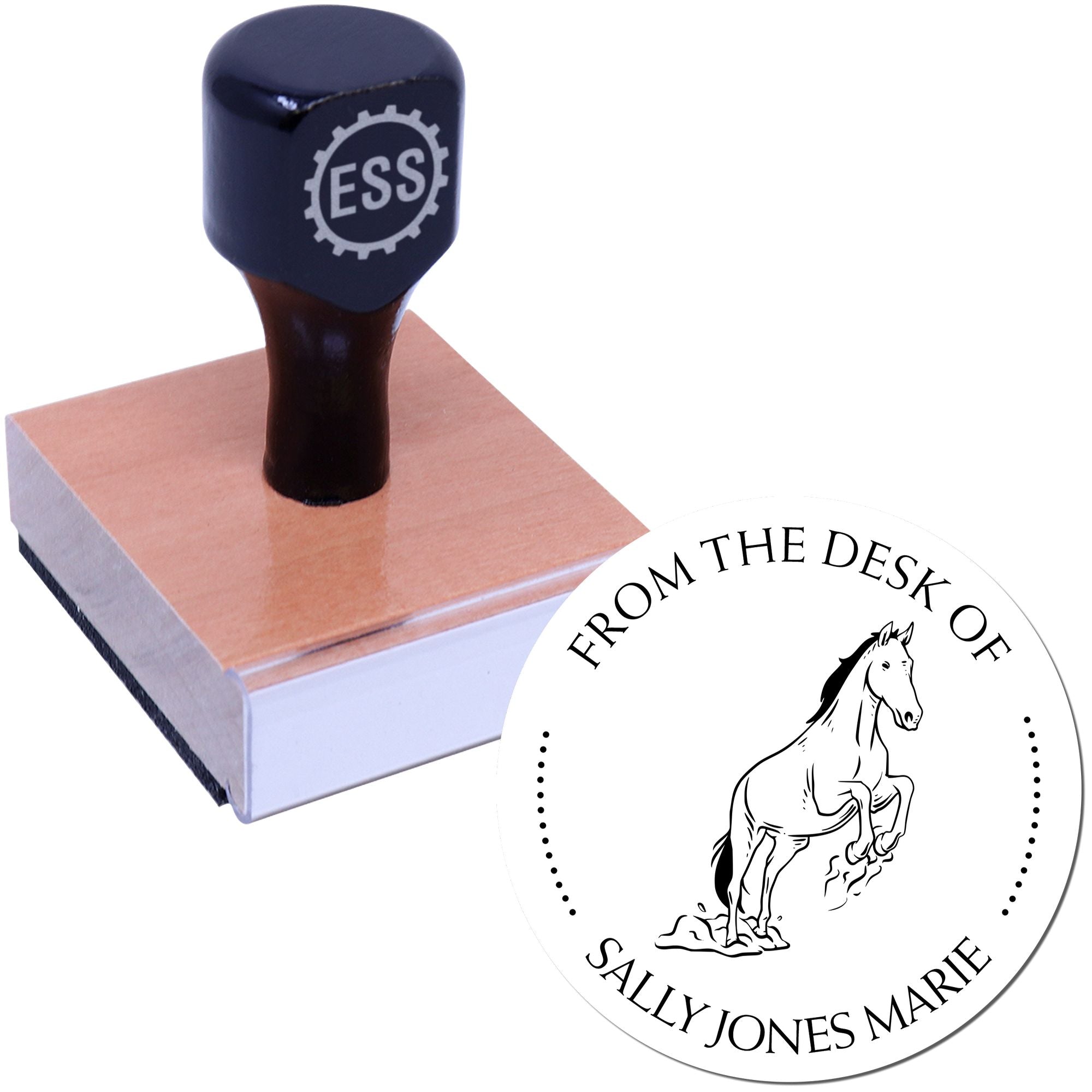 Wood Handle Whispering Shadow Horse Bookplate Label Stamp - Engineer Seal Stamps