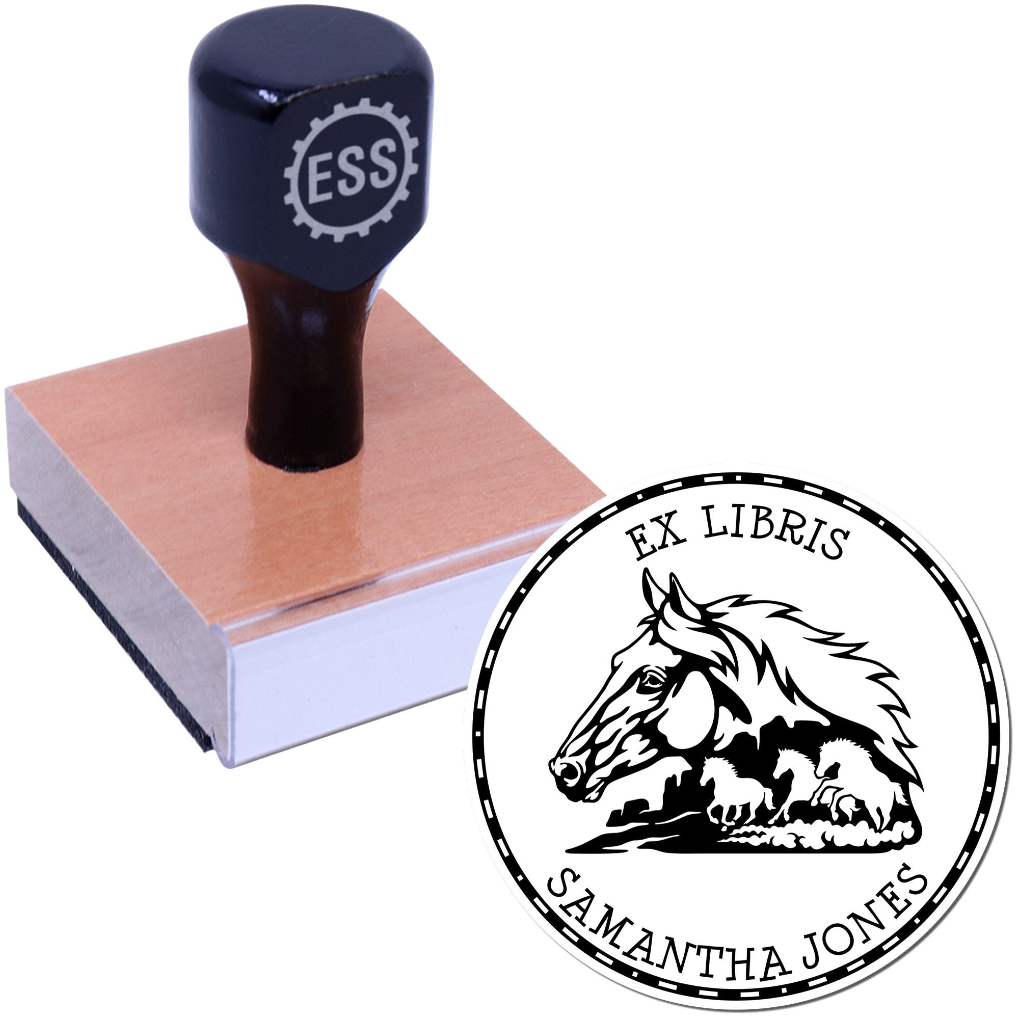 Wood Handle Silver Storm Horse Bookplate Template Stamp - Engineer Seal Stamps