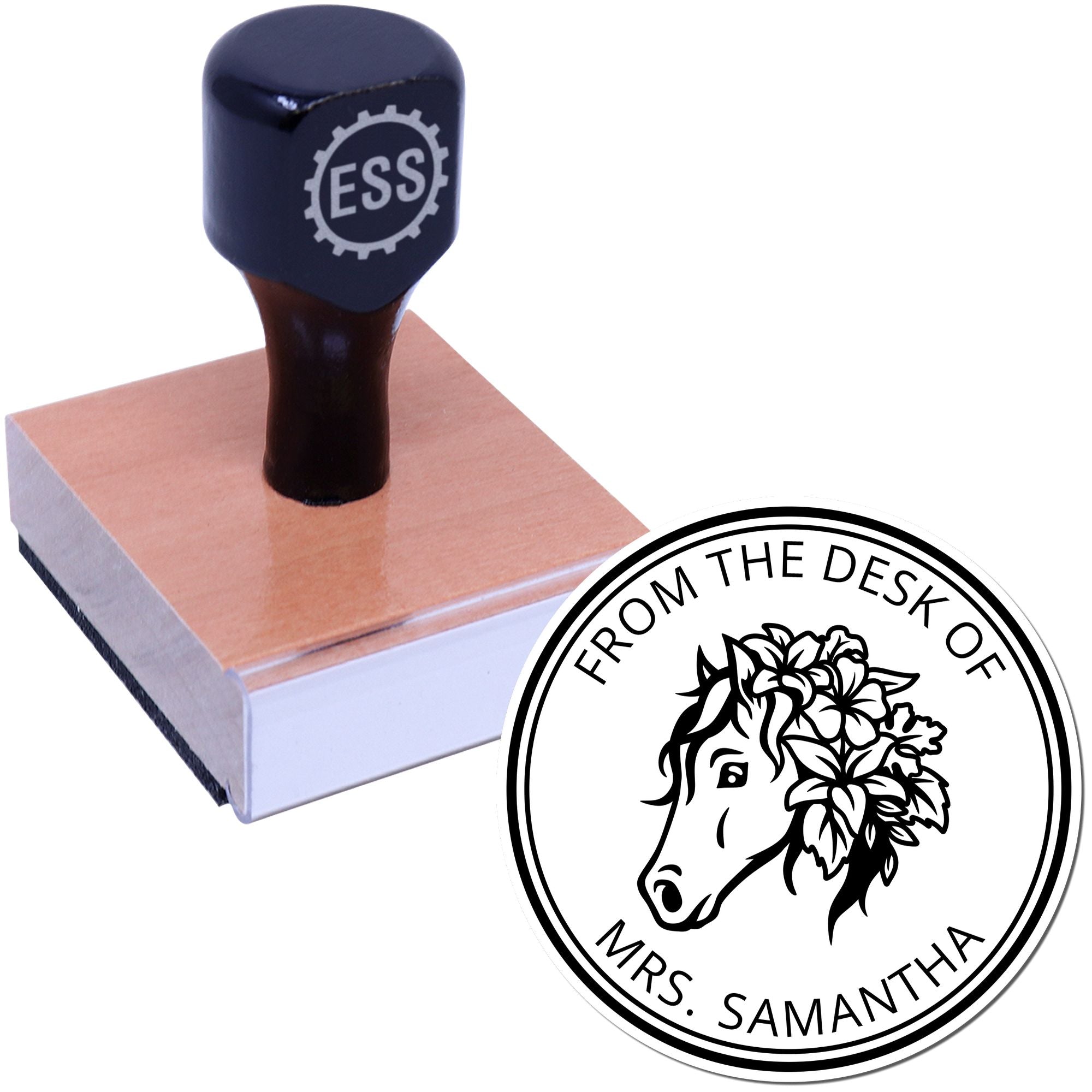 Wood Handle Eclipse Chaser Horse Library Name Stamp - Engineer Seal Stamps