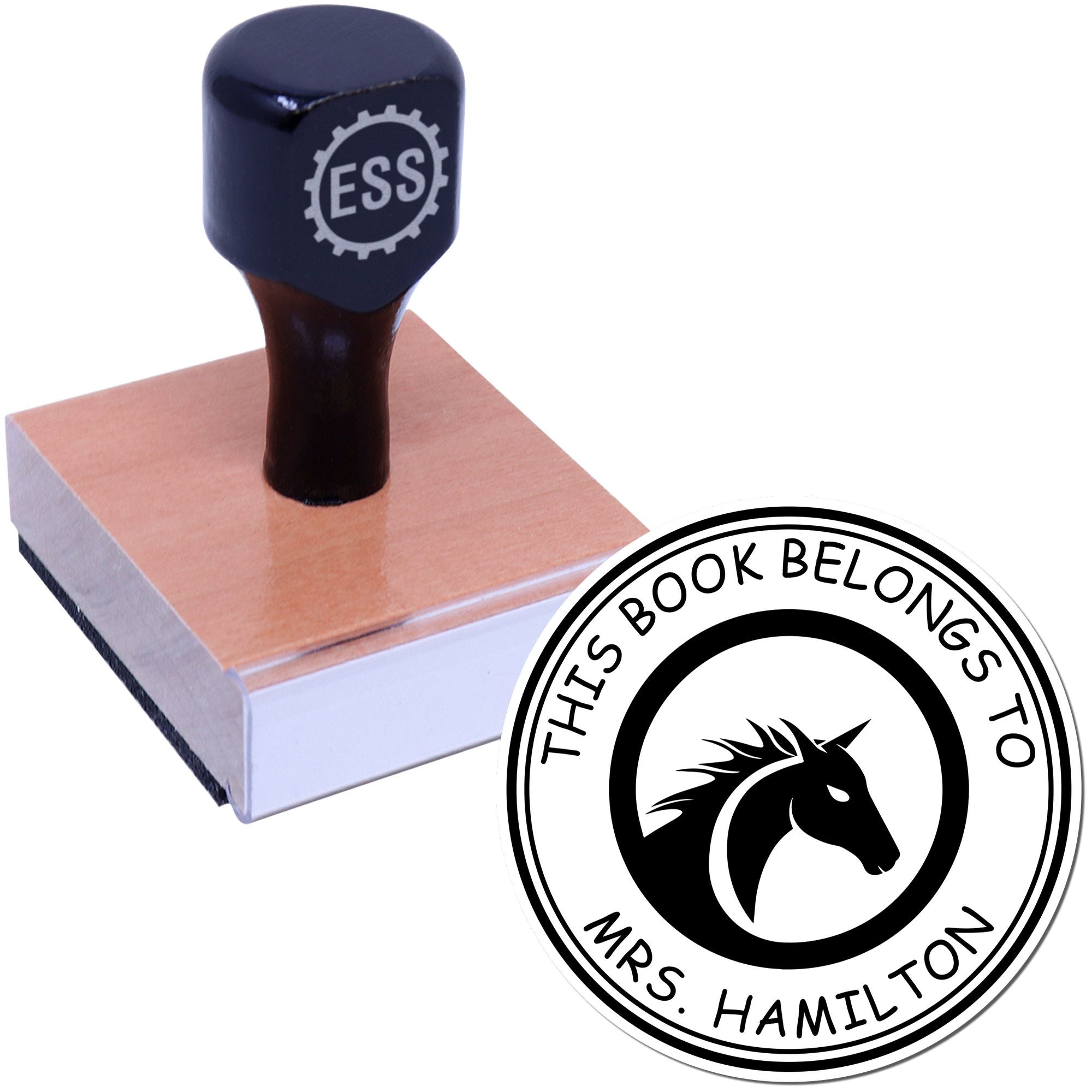 Wood Handle Blazing Saddle Equestrian Book Plate Stamp - Engineer Seal Stamps