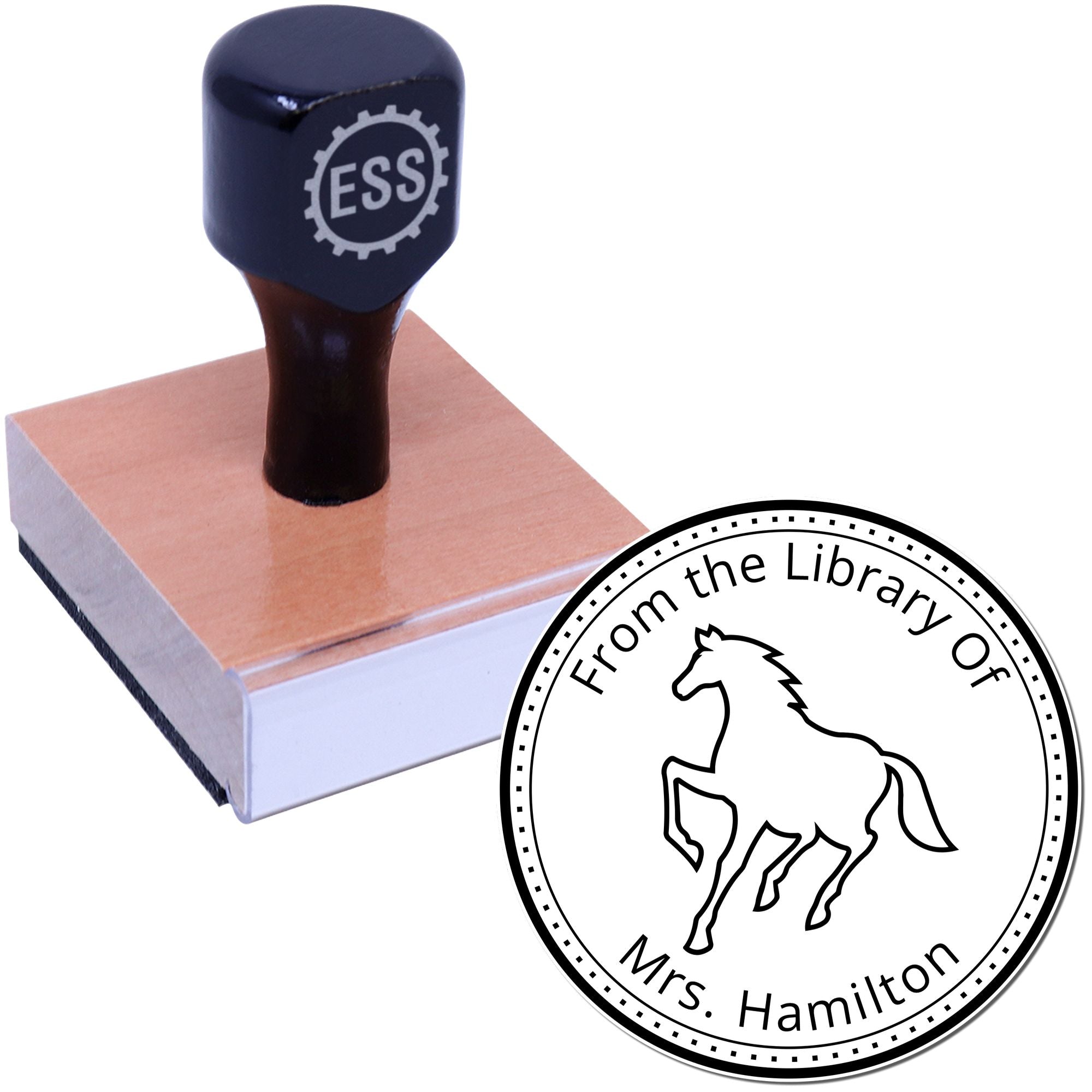 Wood Handle Mystic Journey Equestrian Library Book With Name Stamp - Engineer Seal Stamps