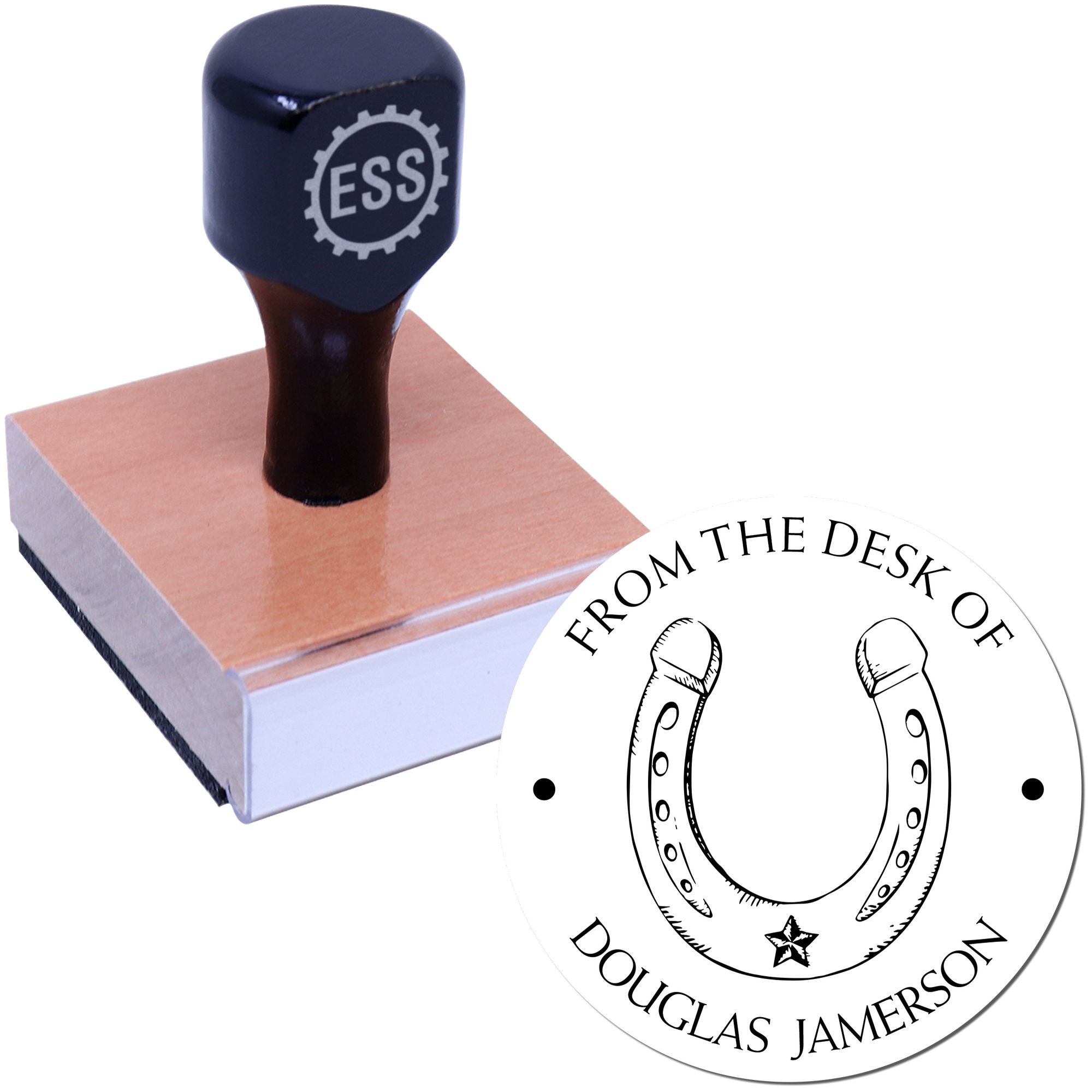 Wood Handle Sapphire Sky Equestrian Book Ownership Stamp - Engineer Seal Stamps