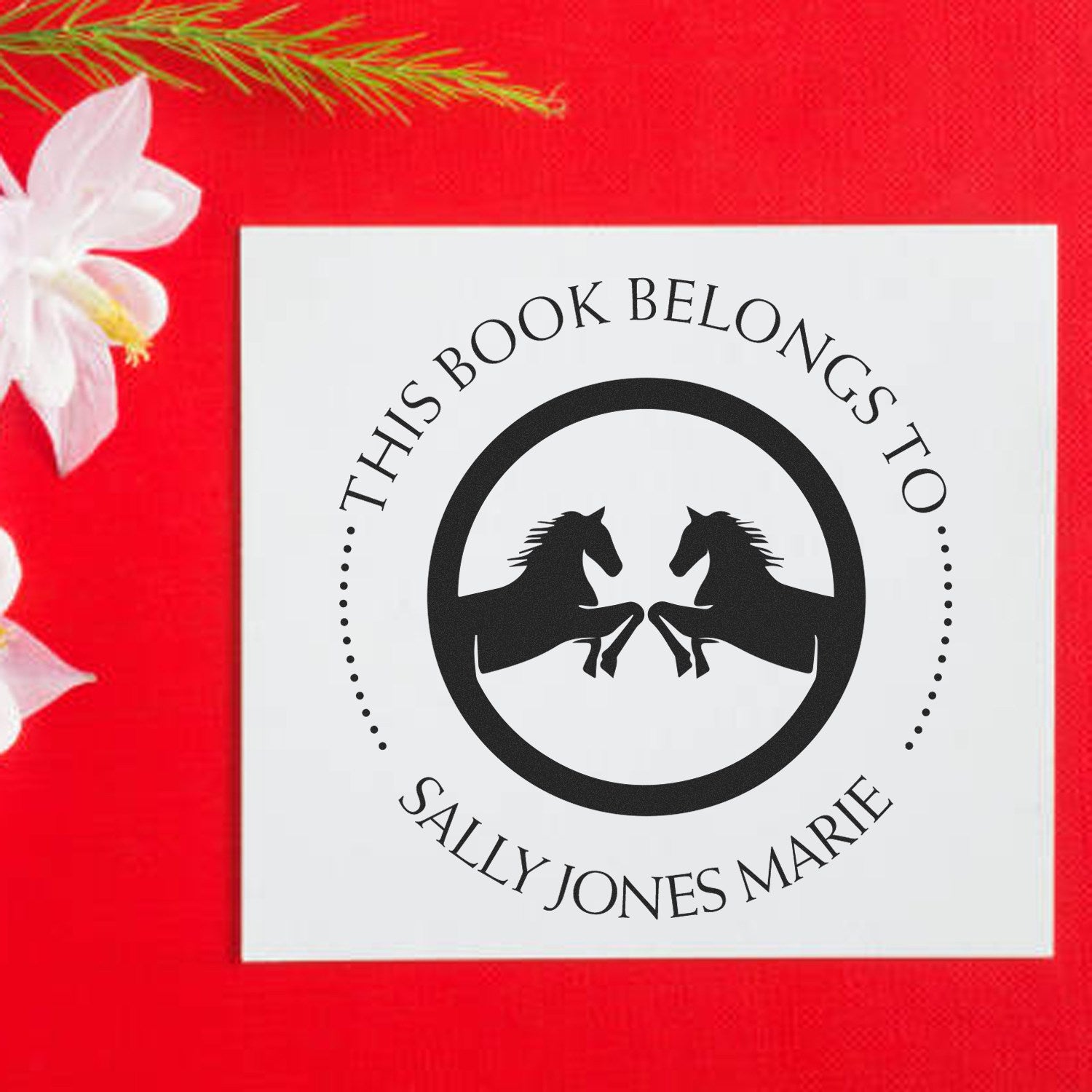 Slim Pre-Inked Autumn Blaze Equestrian Customizable Book Lover Stamp - Engineer Seal Stamps