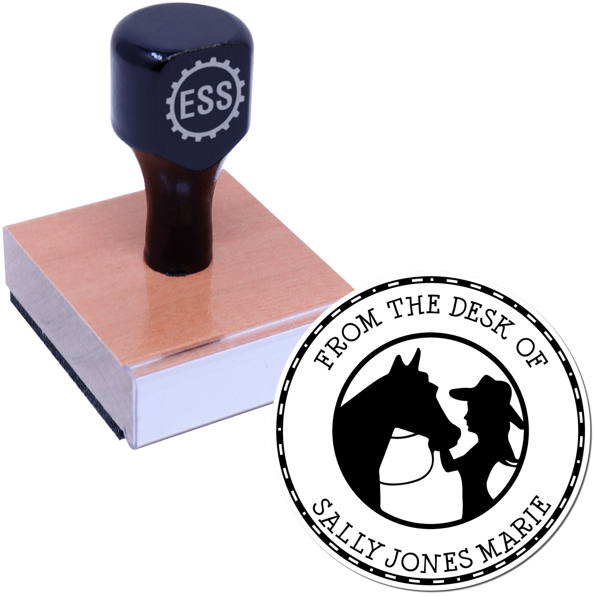 Wood Handle Spring's Blossom Equestrian Ex Libris Stamp - Engineer Seal Stamps
