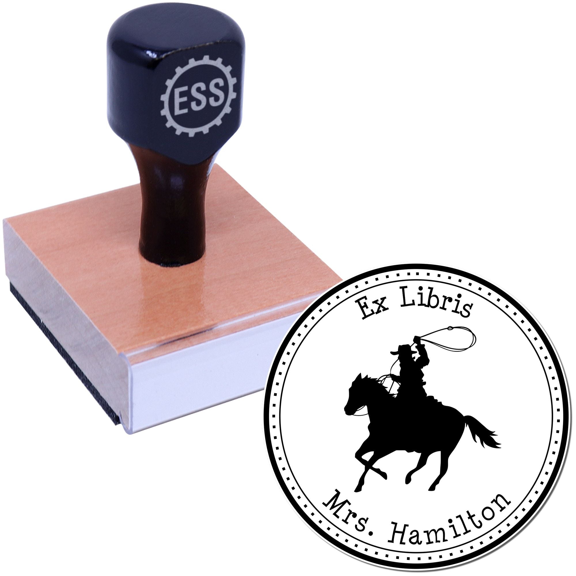 Wood Handle Silent Promise Equestrian Library Bookplate Stamp - Engineer Seal Stamps