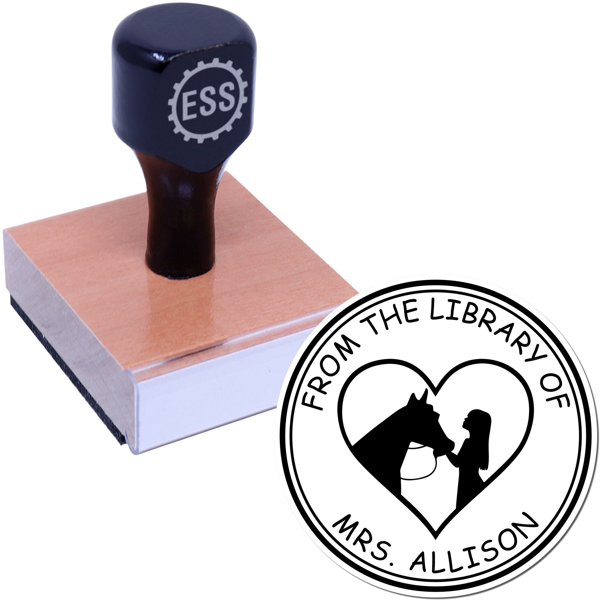Wood Handle Sunset's Flame Horse Home Library Stamp - Engineer Seal Stamps